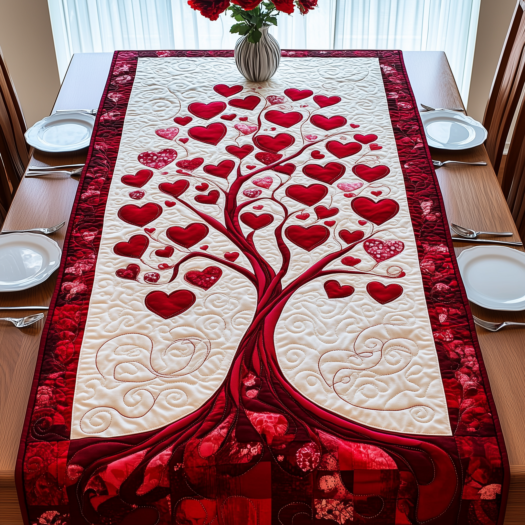 Tree Of Love Quilted Table Runner Valentine Day Present For Brother In Law-1 Tree Of Love Quilted Table Runner Valentine Day Present For Brother In Law-1