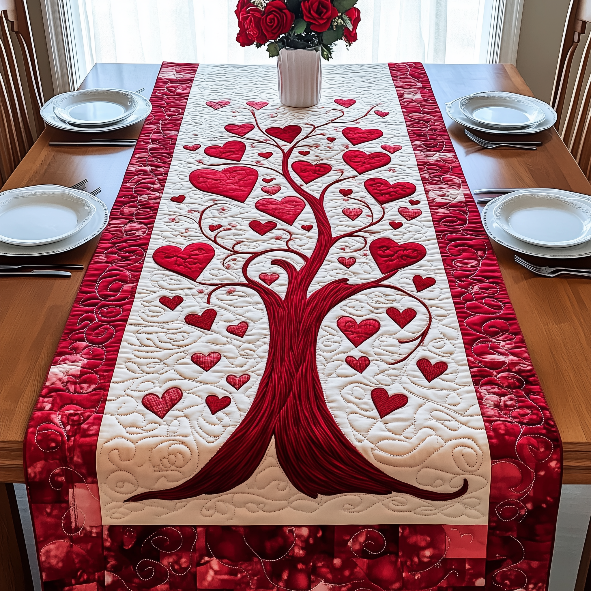 Tree Of Love Quilted Table Runner Valentine Day Presents For Sister In Law-1 Tree Of Love Quilted Table Runner Valentine Day Presents For Sister In Law-1