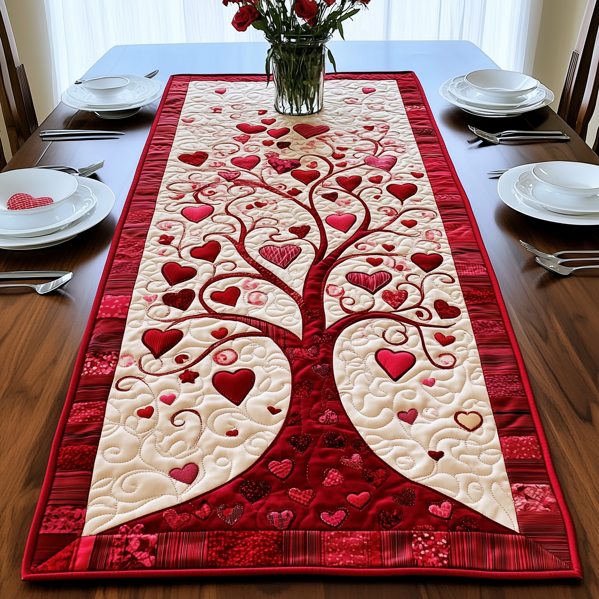 Tree Of Love Quilted Table Runner Valentine Day Sister In Law Gifts-1
