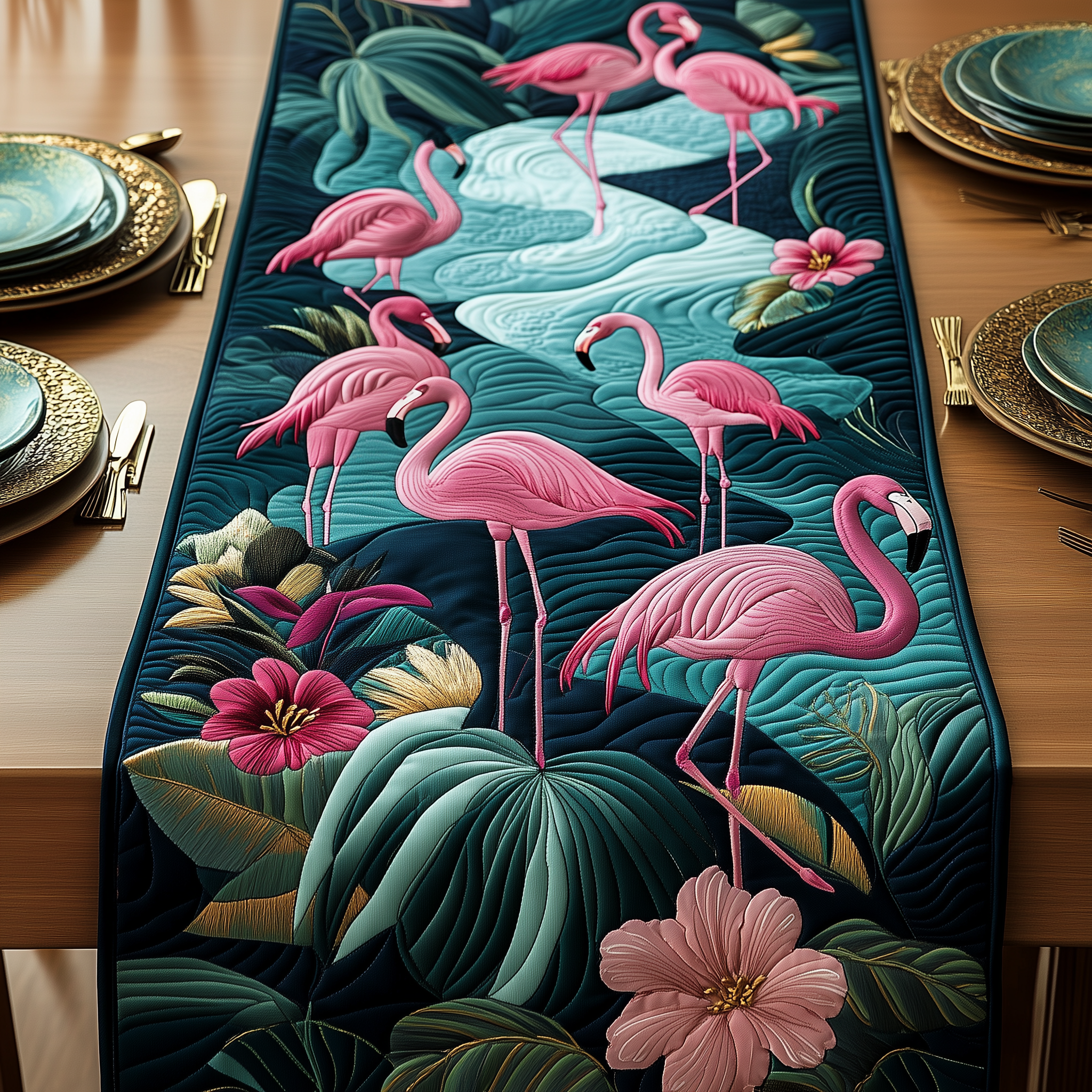 Tropical Flamingo Quilted Table Runner Holiday Dining Table Runner Xmas Unique Pink Flamingo Gifts-1 Tropical Flamingo Quilted Table Runner Holiday Dining Table Runner Xmas Unique Pink Flamingo Gifts-1
