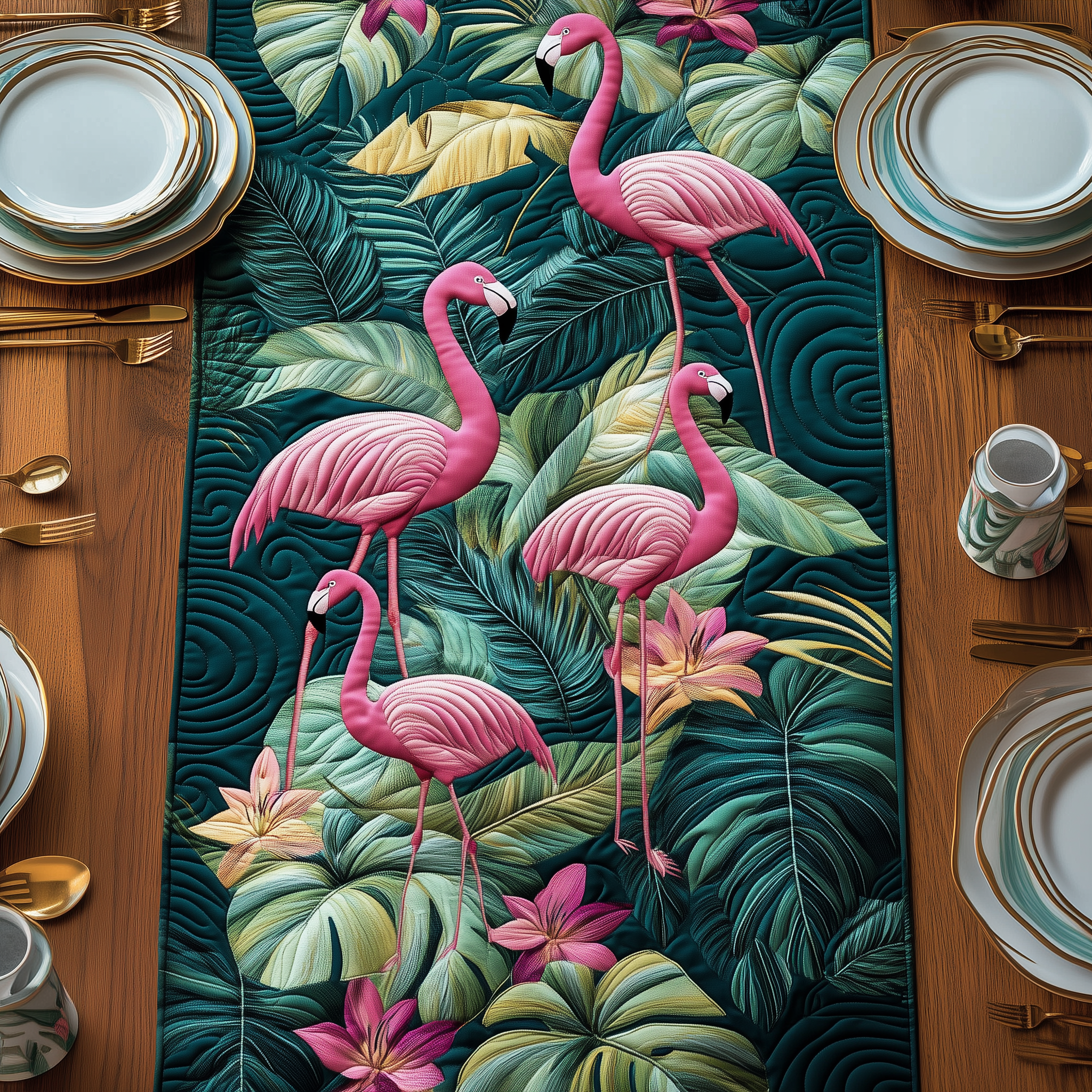 Tropical Flamingo Quilted Table Runner Modern Dining Holiday Table Christmas Flamingo Inspired Gifts-1