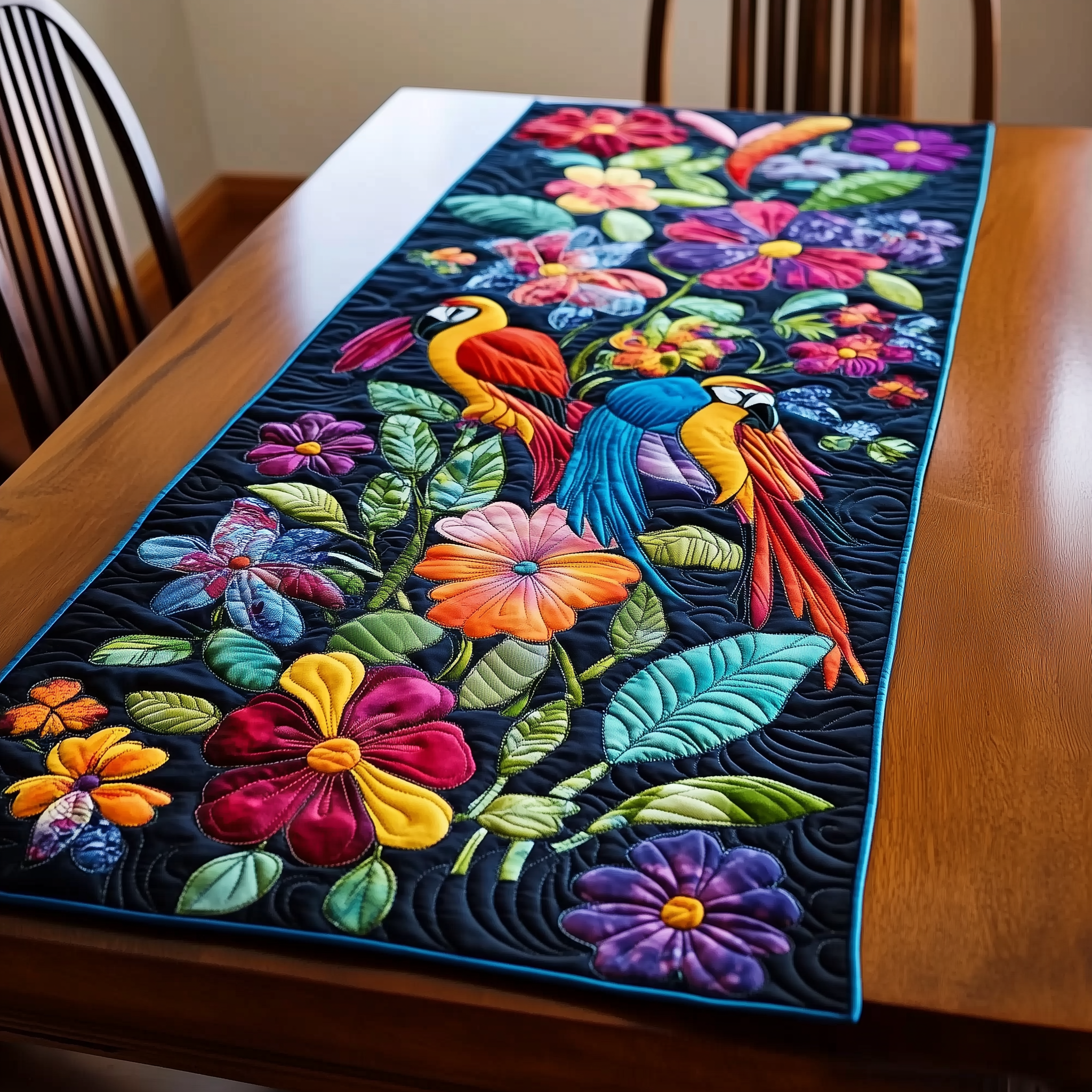 Tropical Parrots Quilted Table Runner Decorations Christmas Gifts For Parrot Lovers For Him-1 Tropical Parrots Quilted Table Runner Decorations Christmas Gifts For Parrot Lovers For Him-1