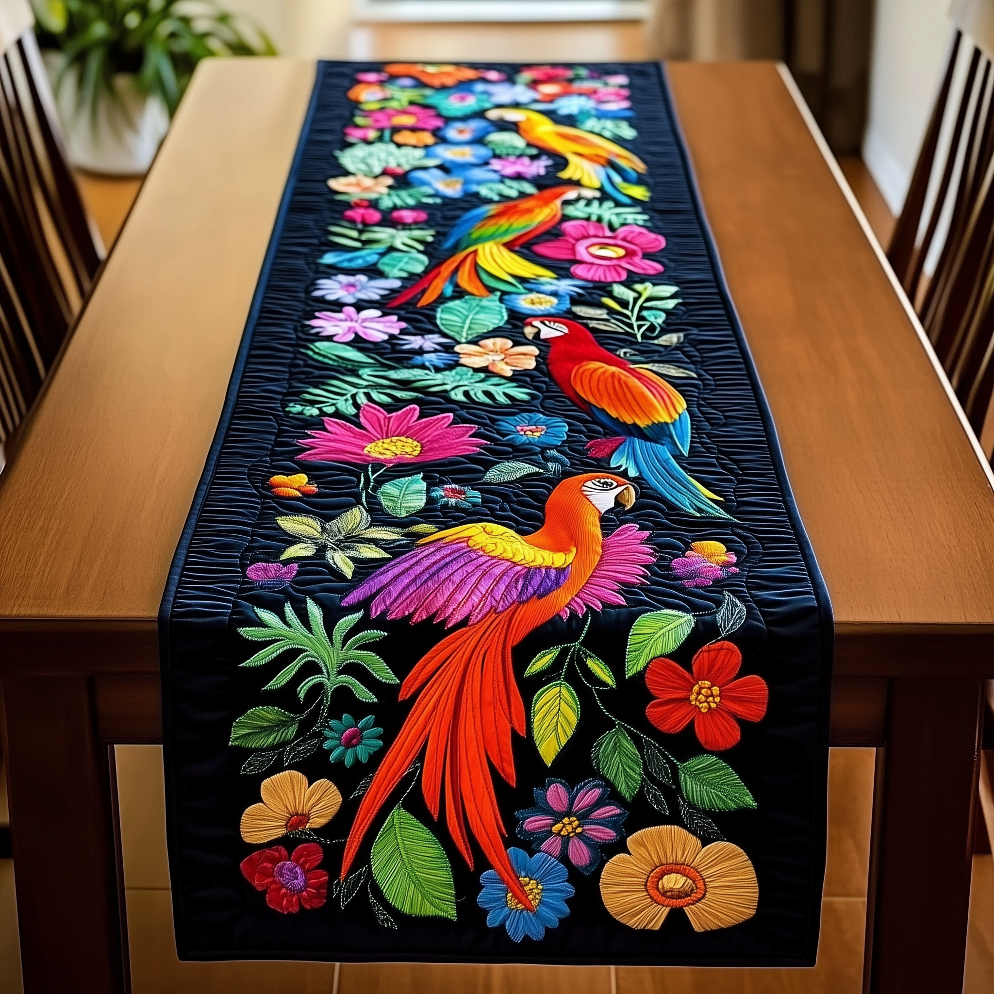 Tropical Parrots Quilted Table Runner Home Decorations Parrot Themed Gifts Christmas-1 Tropical Parrots Quilted Table Runner Home Decorations Parrot Themed Gifts Christmas-1