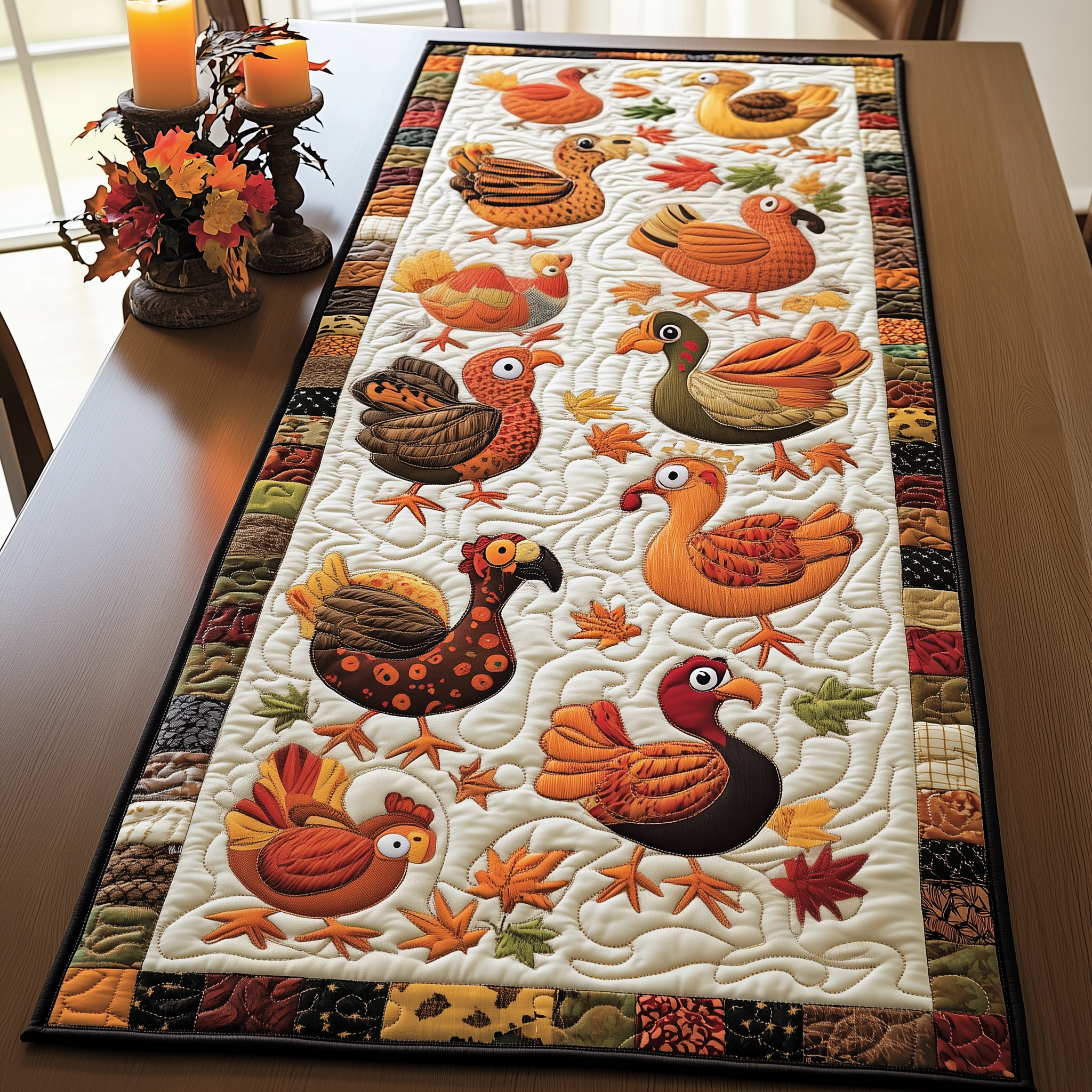 Turkey Quilted Table Runner Decorations Holiday Dining Table Runner Thanksgiving Christmas Gifts-1 Turkey Quilted Table Runner Decorations Holiday Dining Table Runner Thanksgiving Christmas Gifts-1