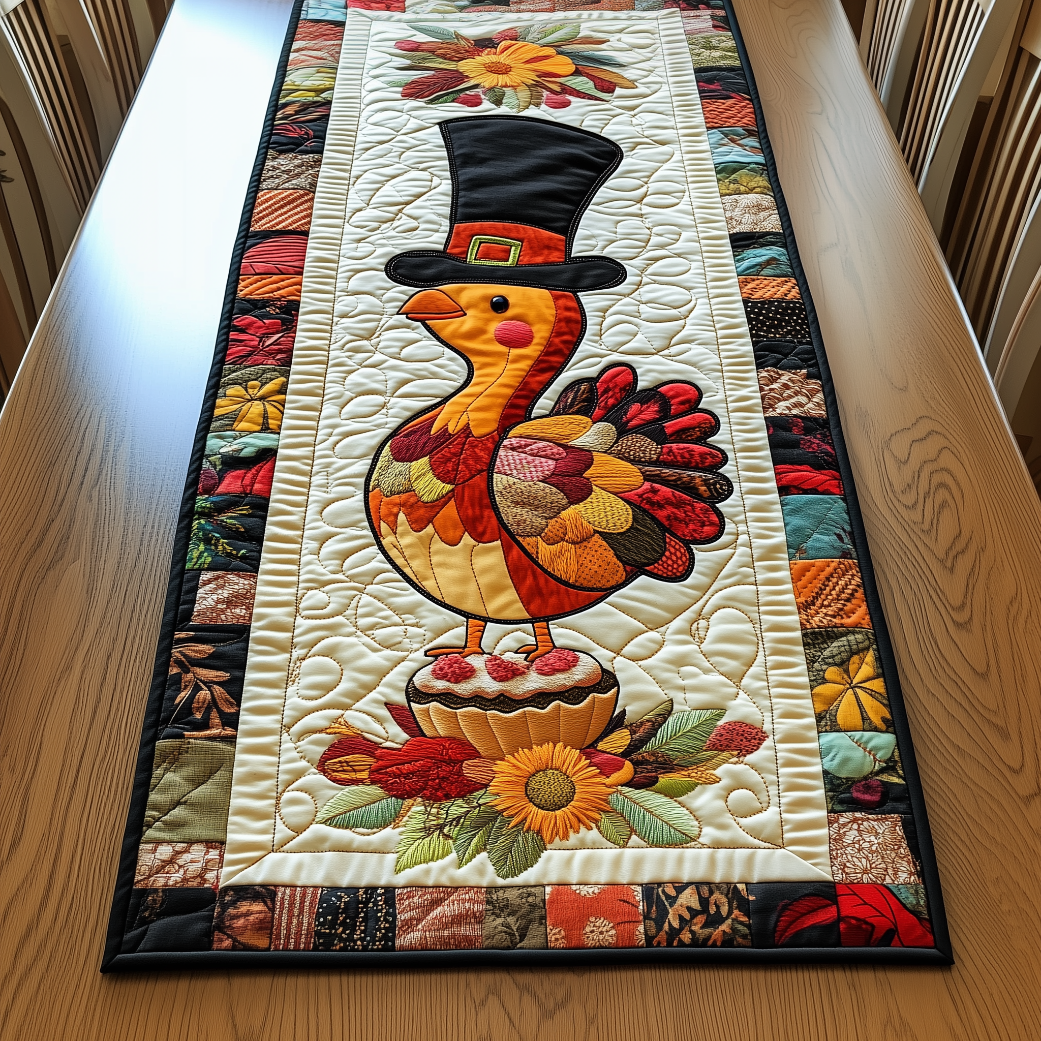 Turkey Quilted Table Runner Decorations Thanksgiving Holiday Gifts For Family-1 Turkey Quilted Table Runner Decorations Thanksgiving Holiday Gifts For Family-1