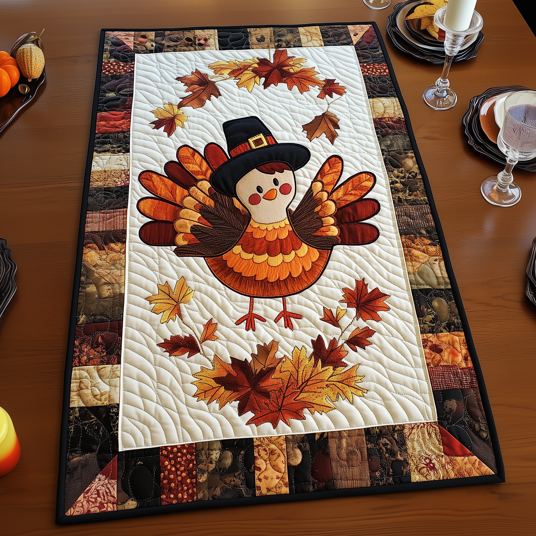 Turkey Quilted Table Runner Home Decorations Best Unique Thanksgiving Gifts For Friends-1