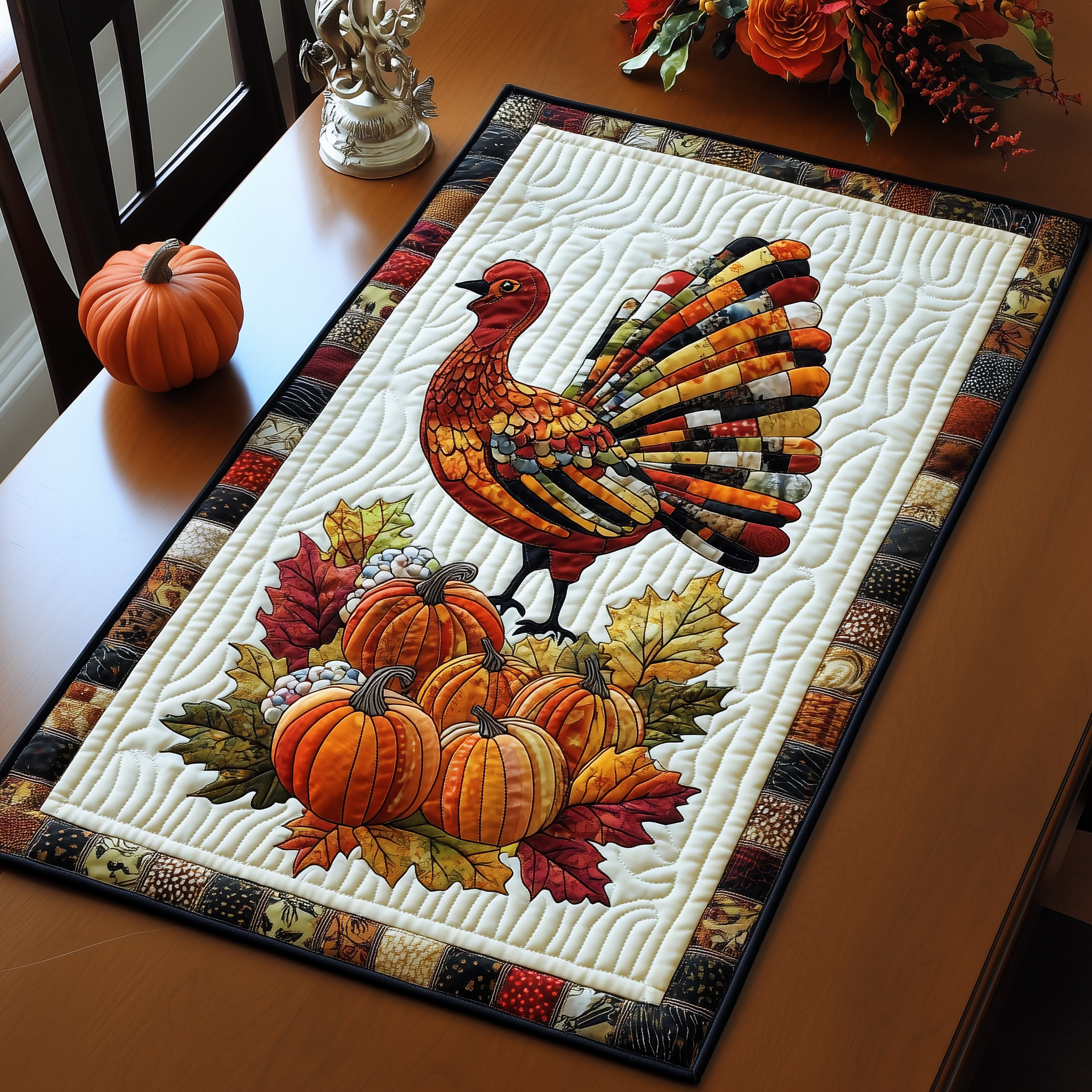 Turkey Quilted Table Runner Home Decorations Best Unique Thanksgiving Gifts-1