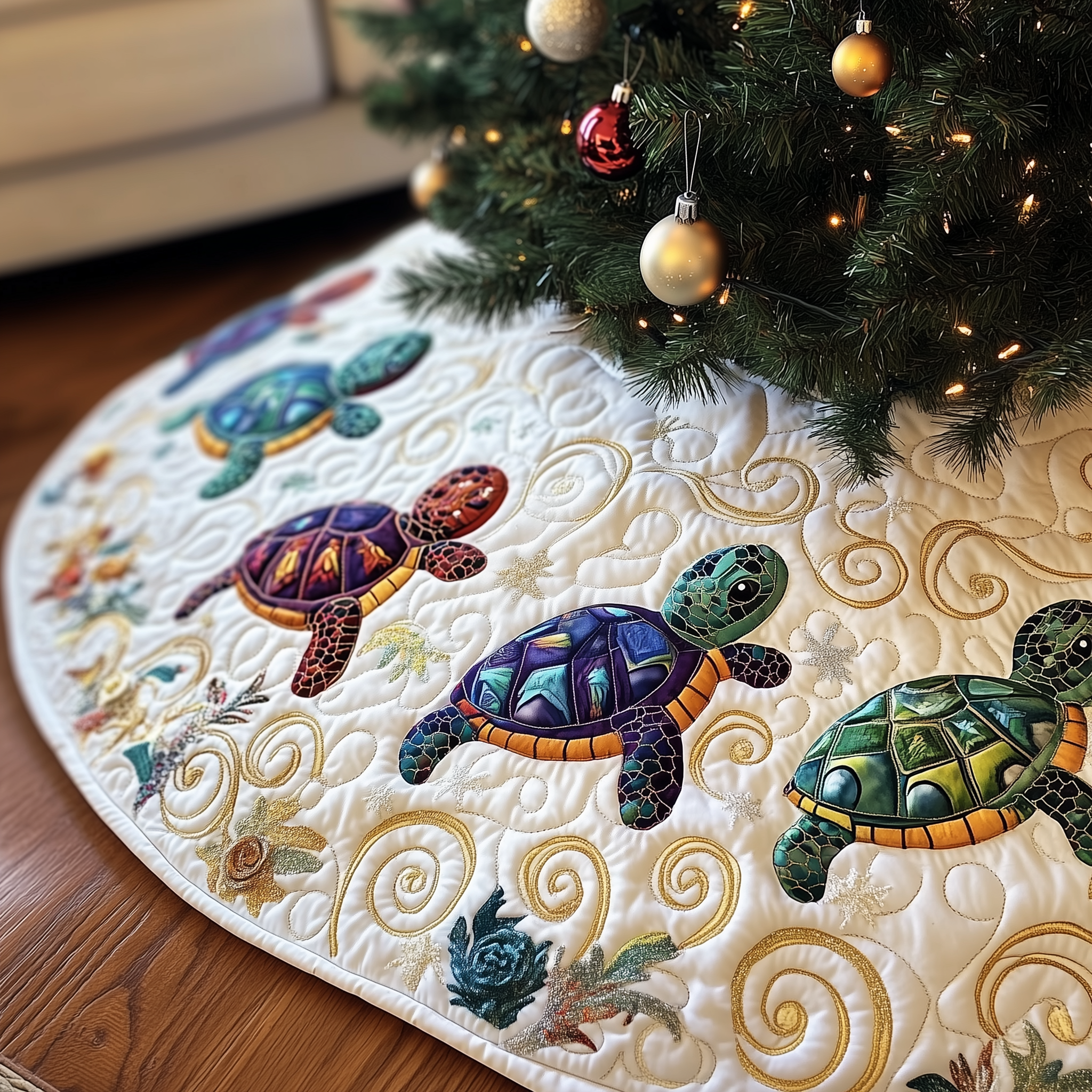 Turtle Quilted Tree Skirt Decorations Hoilday Xmas Tree Skirt Sea Turtle Christmas Gifts-1 Turtle Quilted Tree Skirt Decorations Hoilday Xmas Tree Skirt Sea Turtle Christmas Gifts-1