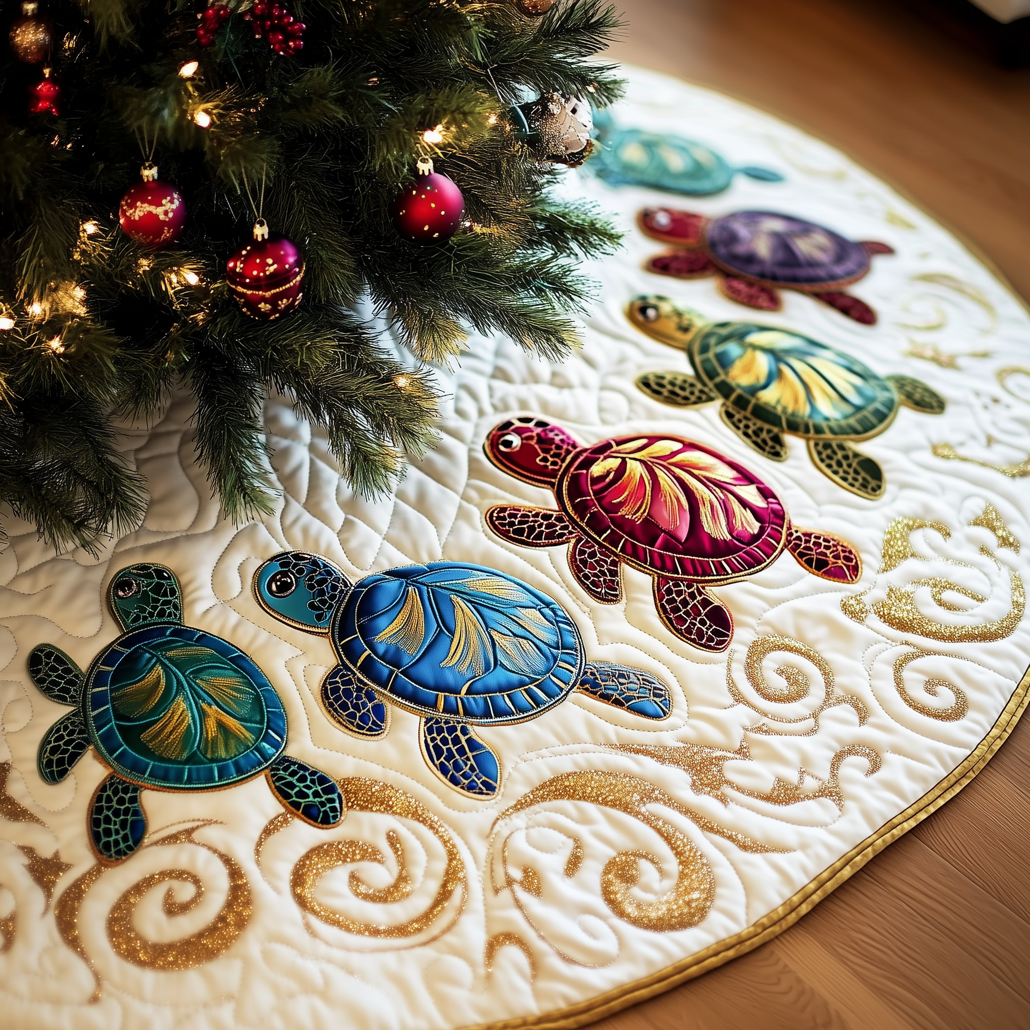 Turtle Quilted Tree Skirt Hoilday Xmas Tree Skirt Best Sea Turtle Christmas Gifts-1 Turtle Quilted Tree Skirt Hoilday Xmas Tree Skirt Best Sea Turtle Christmas Gifts-1