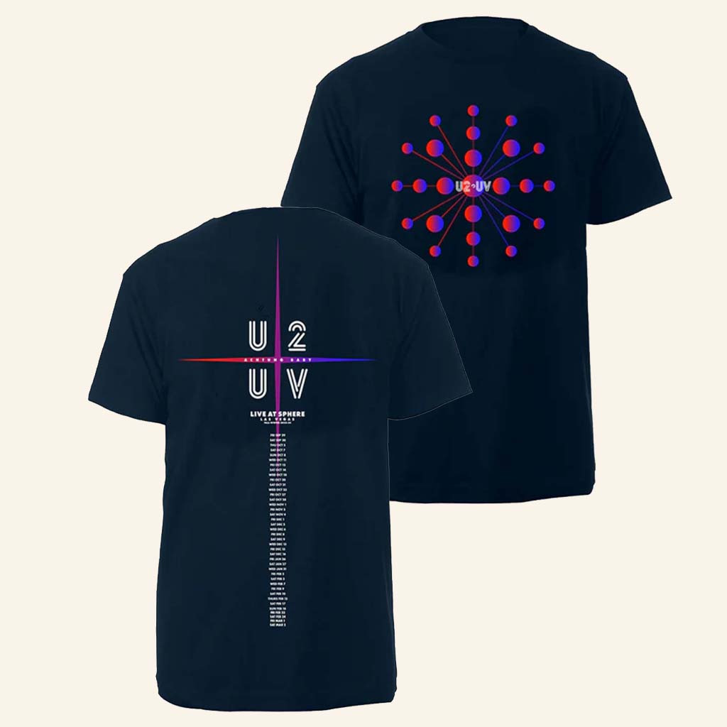 U2 Merch U2 UV Achtung Baby Lattice Live At Sphere T-Shirt Gift For Her-1