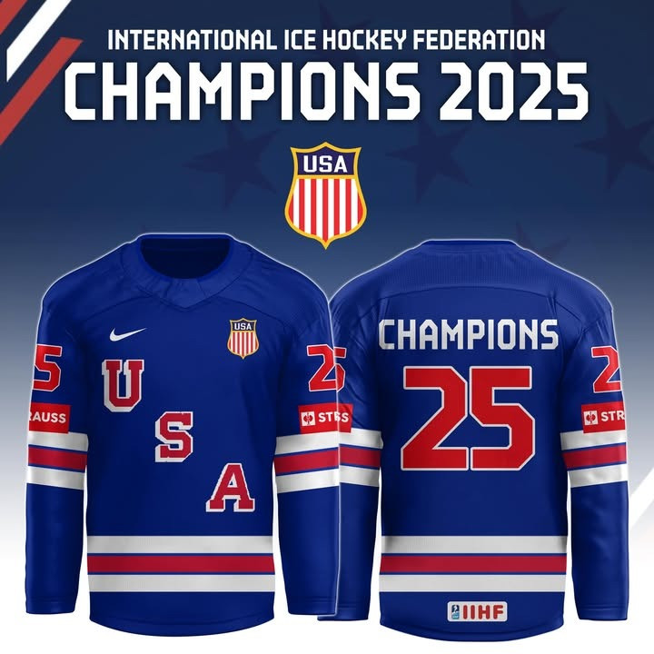USA Champions International Ice Hockey Federation 2025 Jersey IIHF Championship Fan Merch-1 USA Champions International Ice Hockey Federation 2025 Jersey IIHF Championship Fan Merch-1