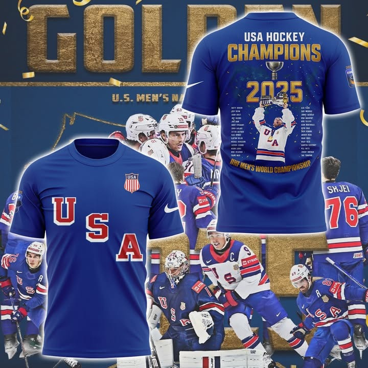 USA Golden Hockey Champions 2025 T-Shirt IIHF Men's World Championship Fan Merch-1 USA Golden Hockey Champions 2025 T-Shirt IIHF Men's World Championship Fan Merch-1
