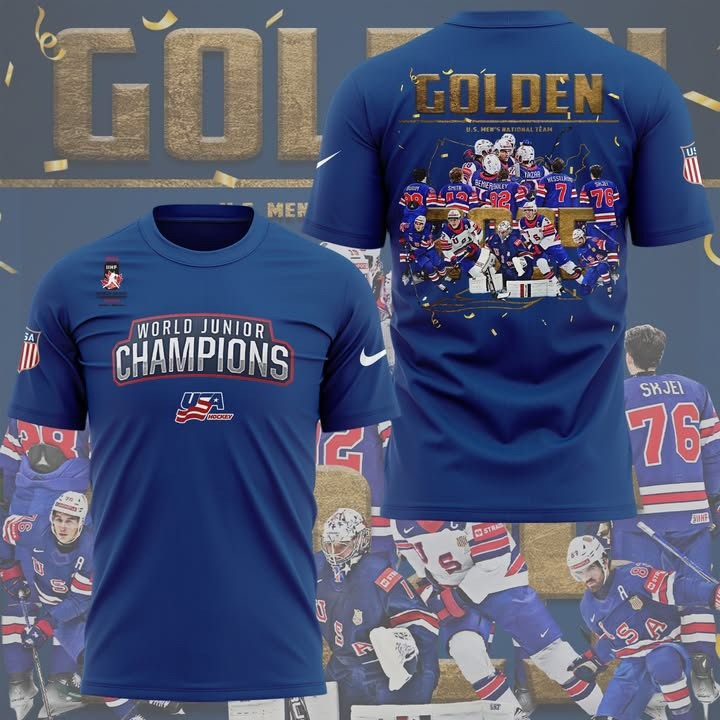 USA Golden Hockey Champions T-Shirt 2025 IIHF Men's World Junior Championship Fan Gear-1 USA Golden Hockey Champions T-Shirt 2025 IIHF Men's World Junior Championship Fan Gear-1