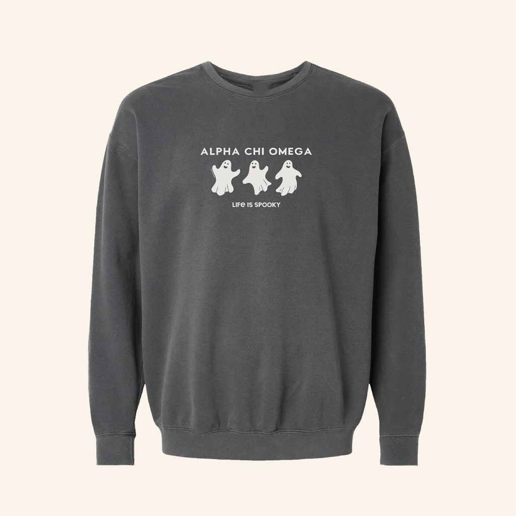 University Tees Merch Alpha Chi Omega Life Is Spooky Sweatshirt Halloween Gifts For Her-1