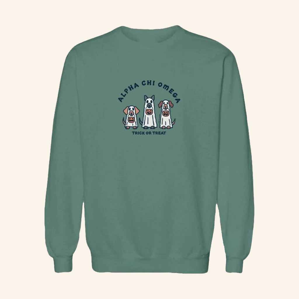 University Tees Merch Alpha Chi Omega Trick Or Treat Sweatshirt Gift For Halloween-1