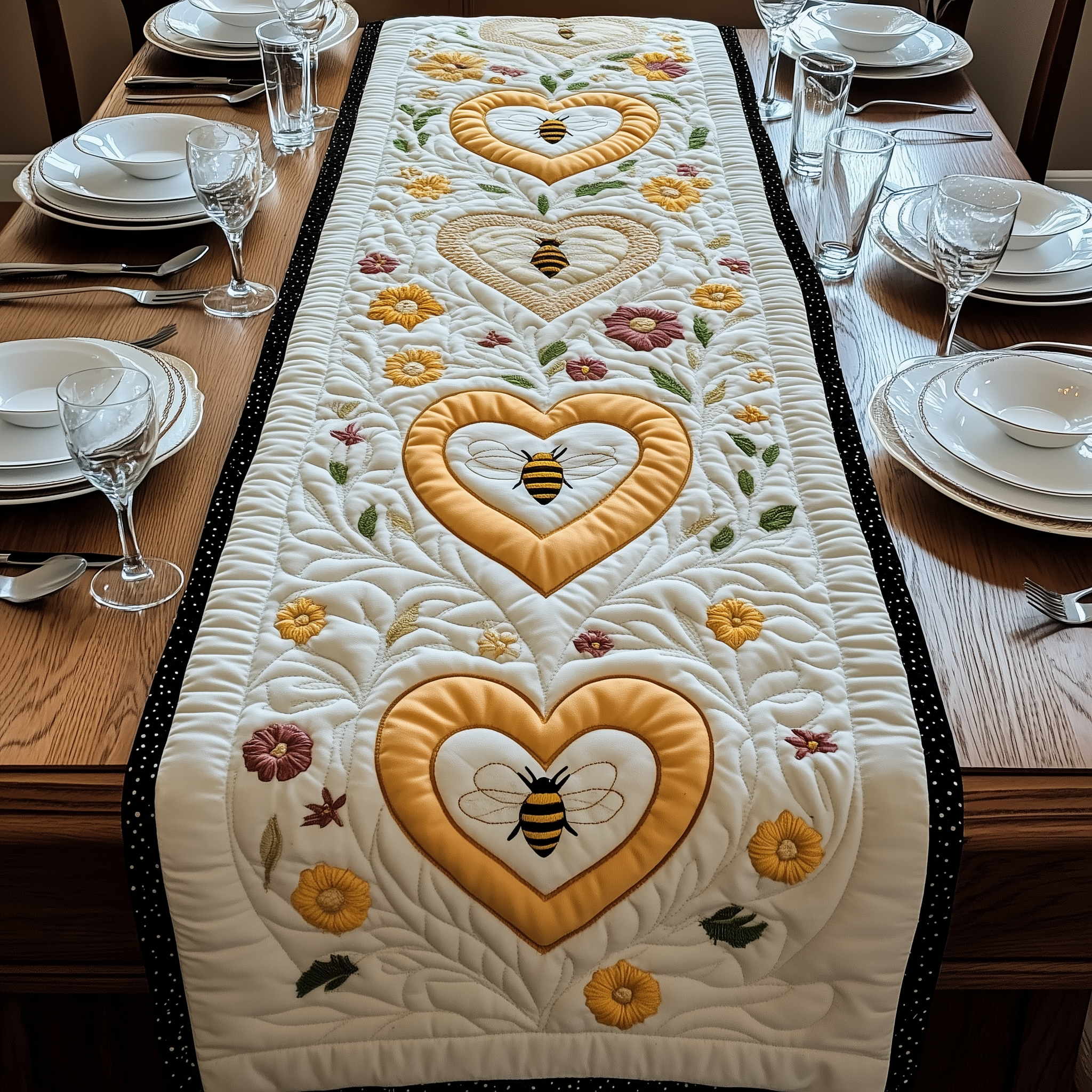 Valentine Bee Quilted Table Runner Bee Gifts For Men-1 Valentine Bee Quilted Table Runner Bee Gifts For Men-1