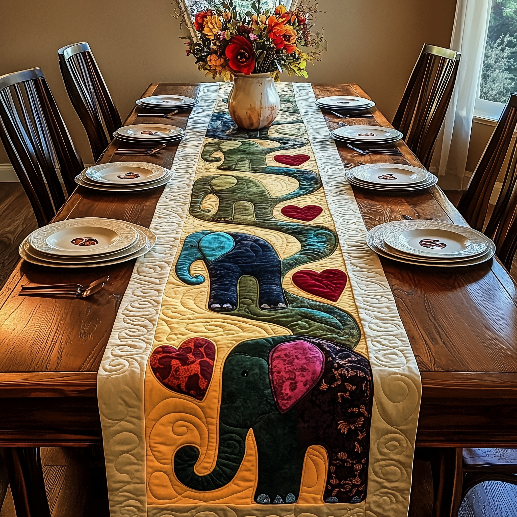 Valentine Elephant Love Quilted Table Runner Holiday Elephant Gifts For Him Her-1 Valentine Elephant Love Quilted Table Runner Holiday Elephant Gifts For Him Her-1