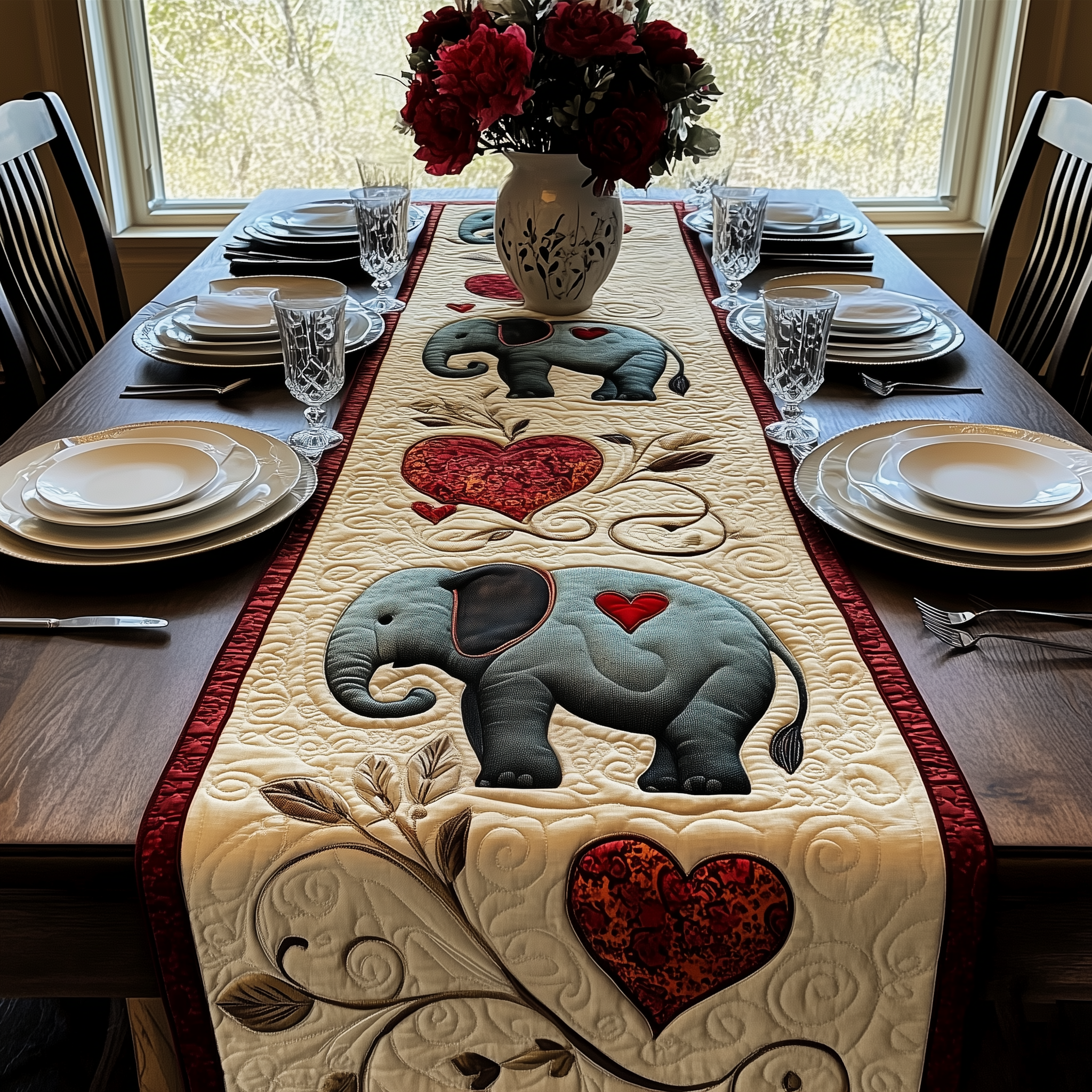 Valentine Elephant Love Quilted Table Runner Holiday Presents For Elephant Lovers-1 Valentine Elephant Love Quilted Table Runner Holiday Presents For Elephant Lovers-1