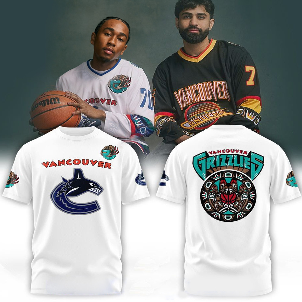Vancouver Canucks X Grizzlies White Vintage Skate T-Shirt Best Father's Day Gifts For Husband-1 Vancouver Canucks X Grizzlies White Vintage Skate T-Shirt Best Father's Day Gifts For Husband-1