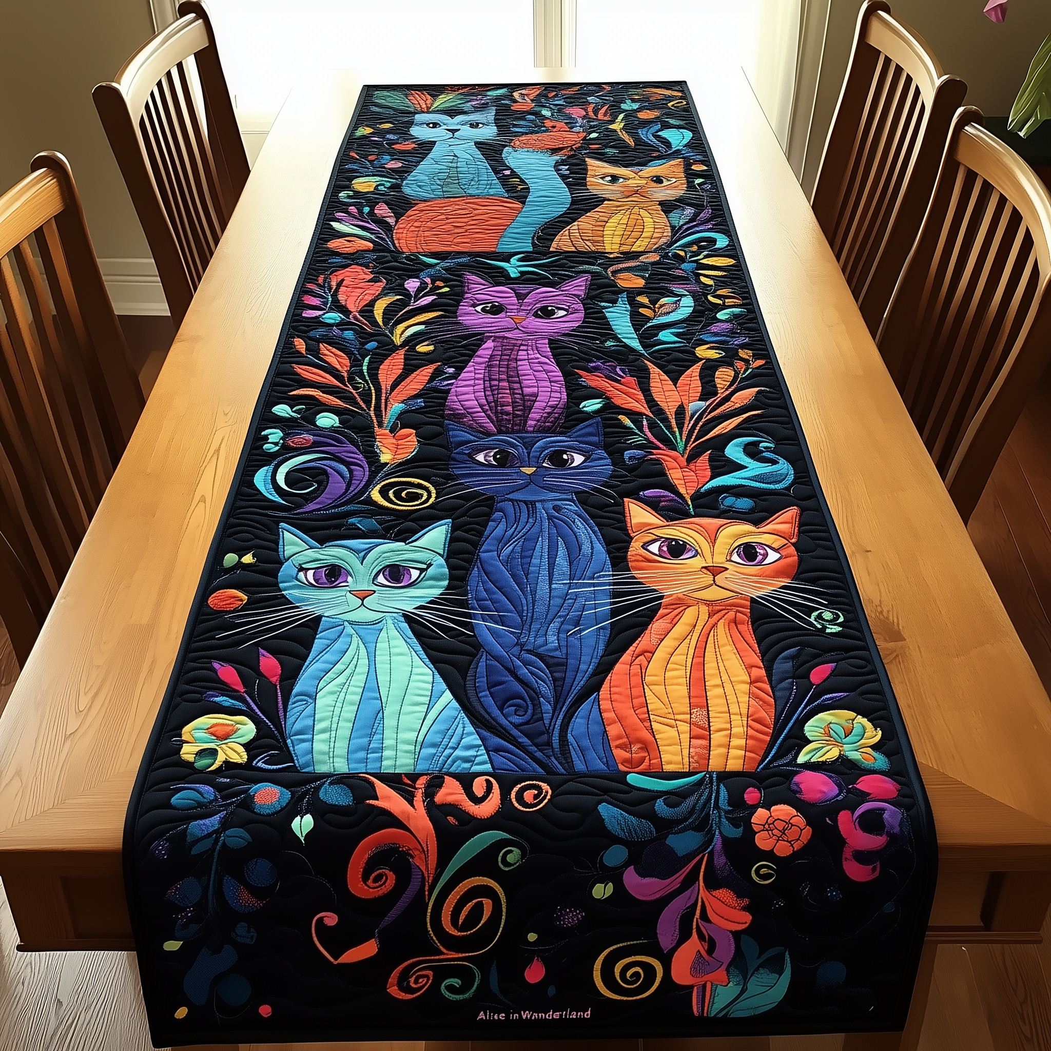 Vibrant Cat Quilted Table Runner Holiday Decorations Cat Christmas Gifts For Owners-1