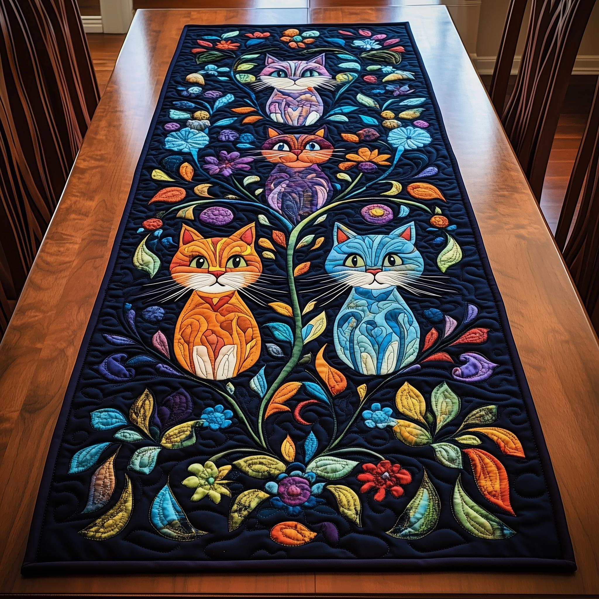 Vibrant Cat Quilted Table RunnerCat Xmas Presents Item Themed Christmas Gifts-1 Vibrant Cat Quilted Table RunnerCat Xmas Presents Item Themed Christmas Gifts-1