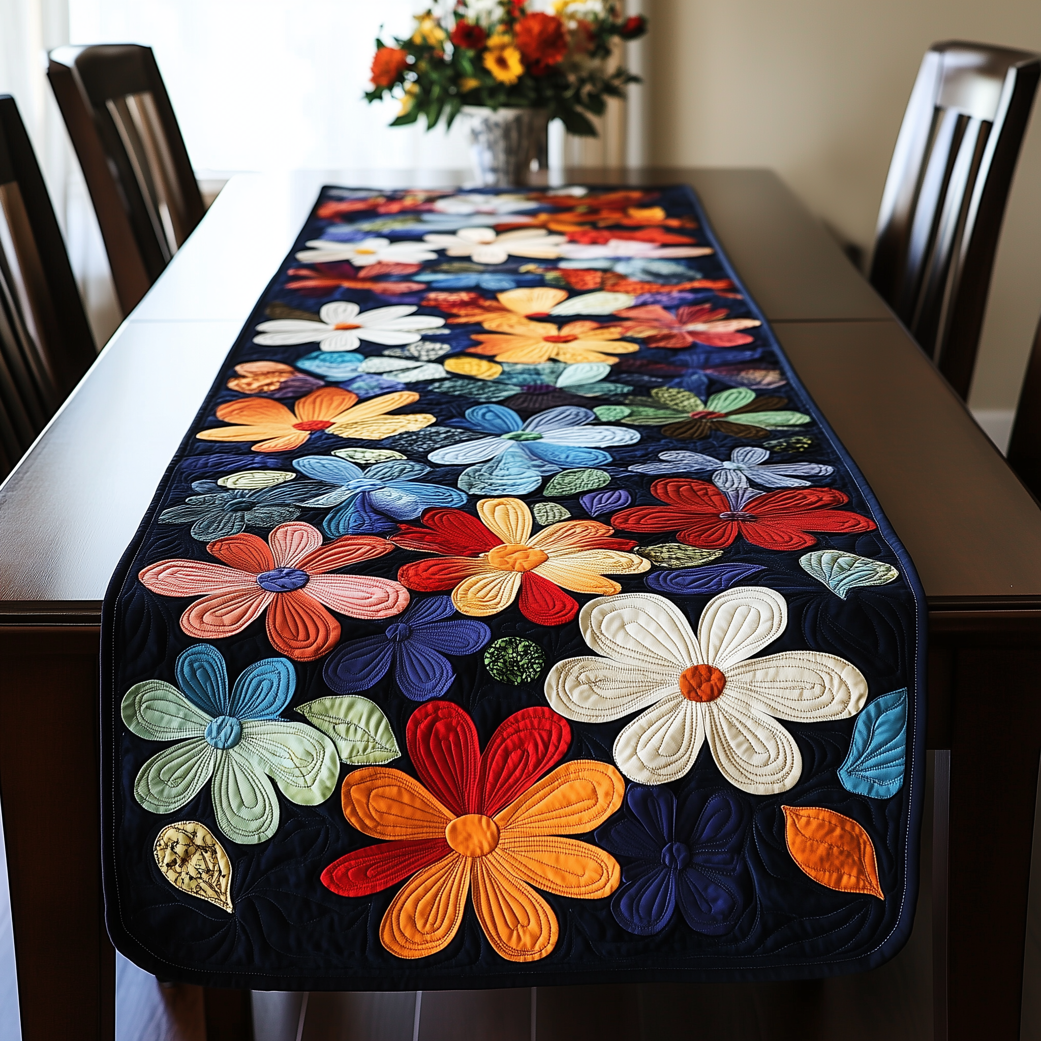 Vibrant Daisy Quilted Table Runner Holiday Dining Table Runner Decorations Daisy Themed Gifts-1 Vibrant Daisy Quilted Table Runner Holiday Dining Table Runner Decorations Daisy Themed Gifts-1