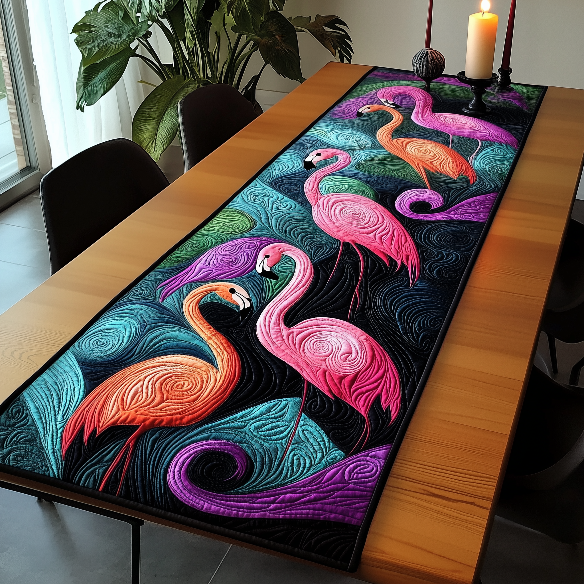 Vibrant Flamingo Quilted Table Runner Modern Dining Holiday Table Christmas Flamingo Inspired Gifts-1 Vibrant Flamingo Quilted Table Runner Modern Dining Holiday Table Christmas Flamingo Inspired Gifts-1