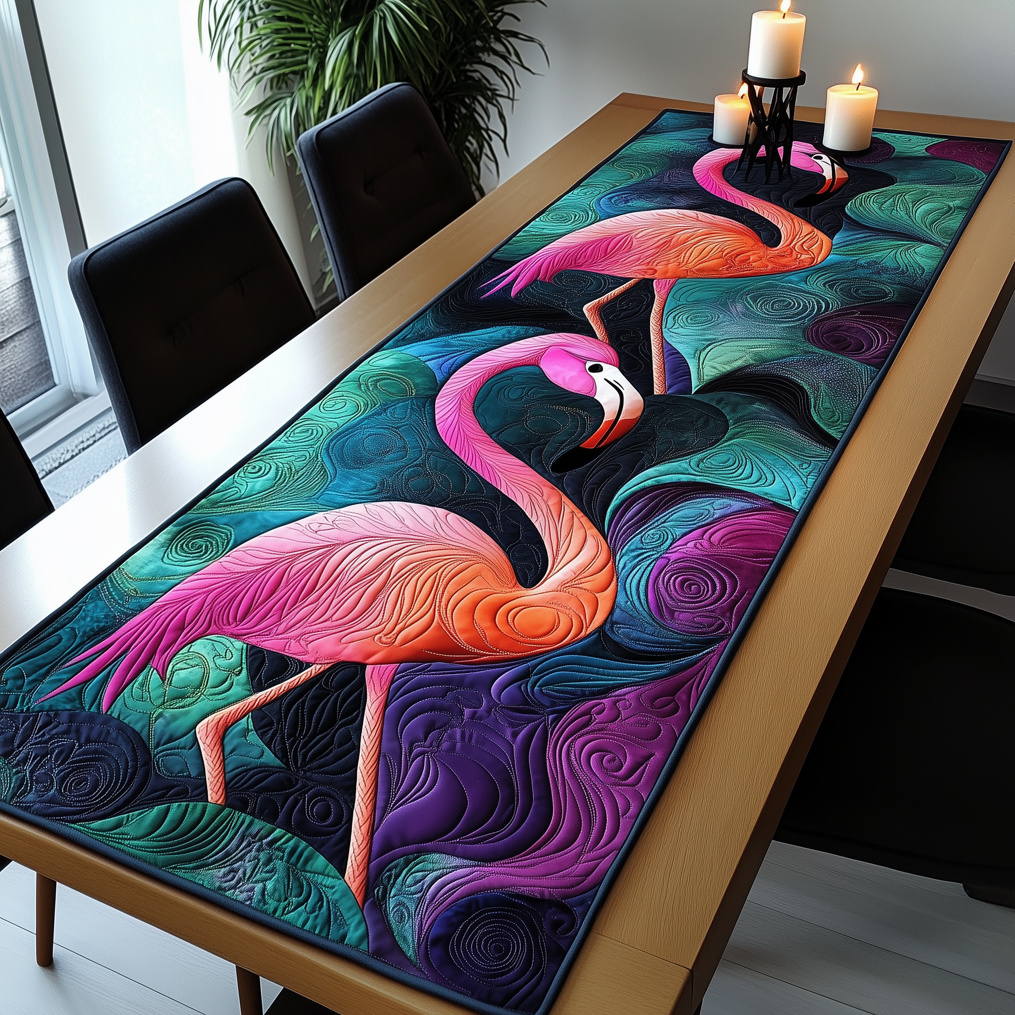 Vibrant Flamingo Quilted Table Runner Modern Dining Holiday Table Christmas Gifts For Flamingo Lovers-1 Vibrant Flamingo Quilted Table Runner Modern Dining Holiday Table Christmas Gifts For Flamingo Lovers-1