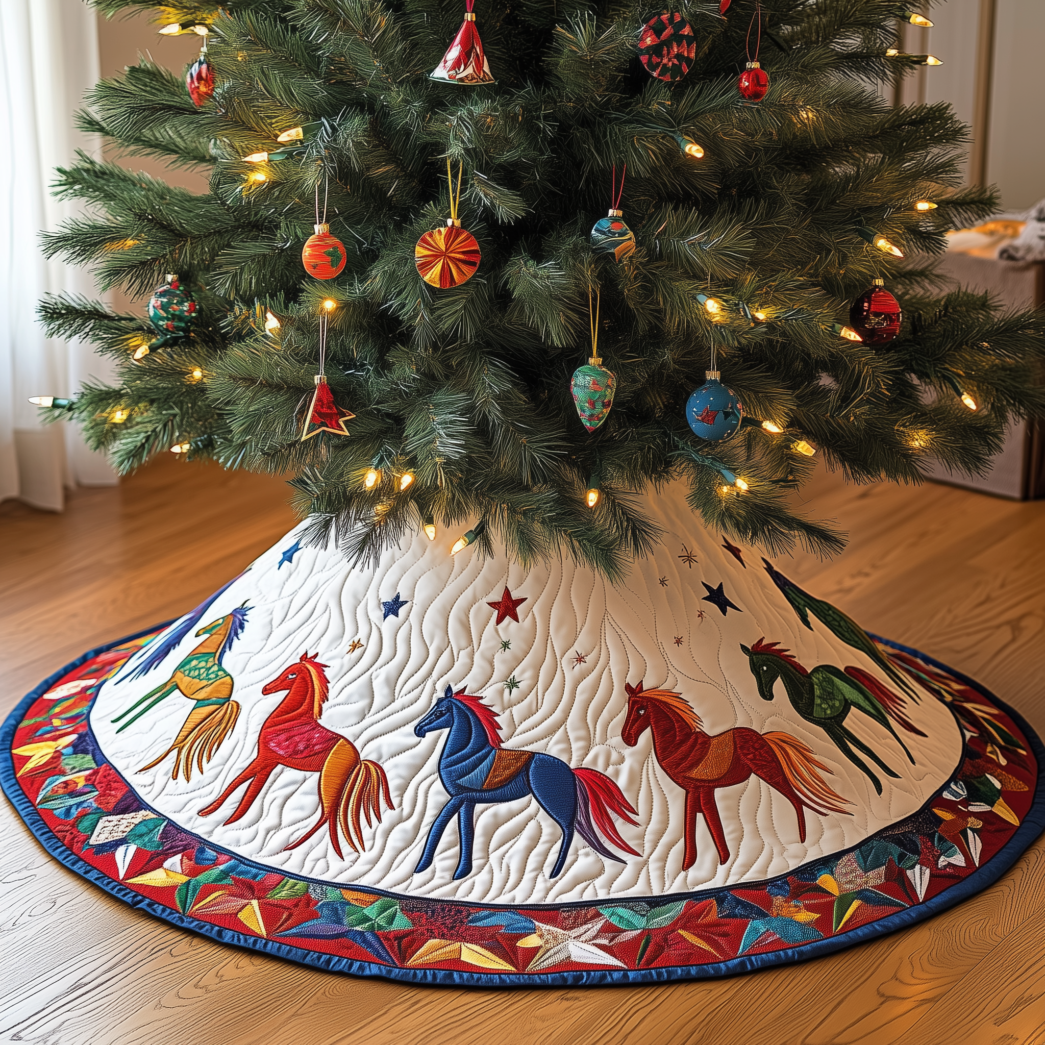 Vibrant Horses Quilted Tree SkirtXmas Tree Surround Decorations Christmas Gifts For Horse Owners-1 Vibrant Horses Quilted Tree SkirtXmas Tree Surround Decorations Christmas Gifts For Horse Owners-1