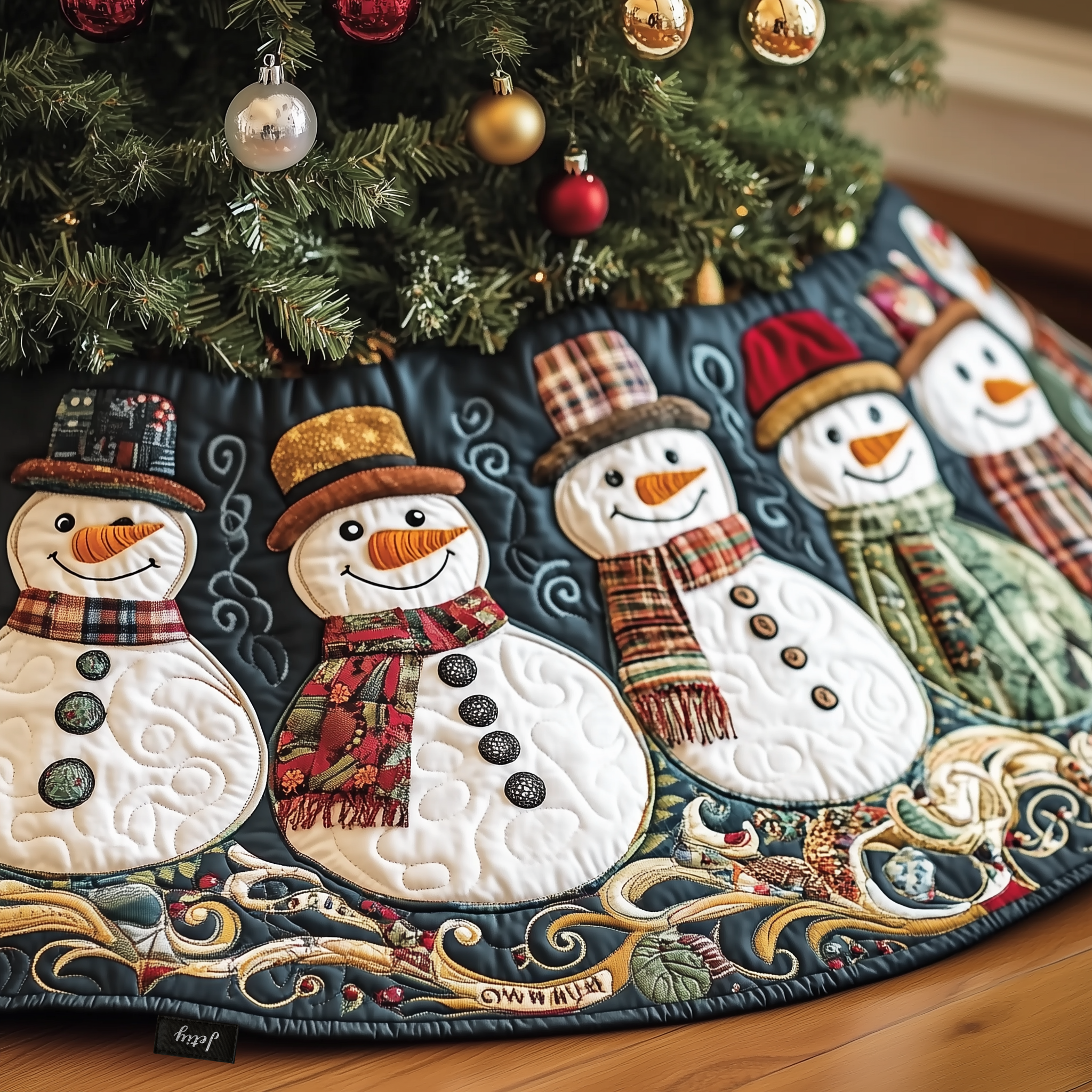 Vintage Christmas Snowman Quilted Tree Skirt Holiday Xmas Unique Snowman Decorations For Tree-1 Vintage Christmas Snowman Quilted Tree Skirt Holiday Xmas Unique Snowman Decorations For Tree-1