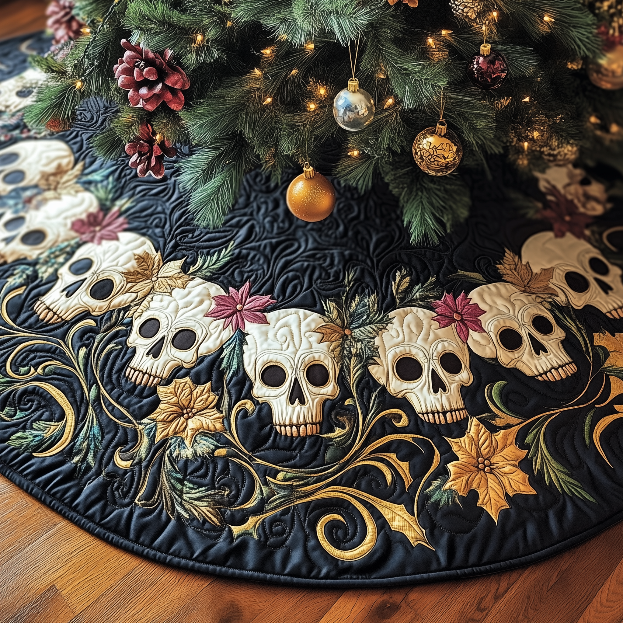 Vintage Floral Skull Quilted Tree Skirt Best Christmas Tree Skirts Holiday Xmas Gift Ideas For For Family-1 Vintage Floral Skull Quilted Tree Skirt Best Christmas Tree Skirts Holiday Xmas Gift Ideas For For Family-1