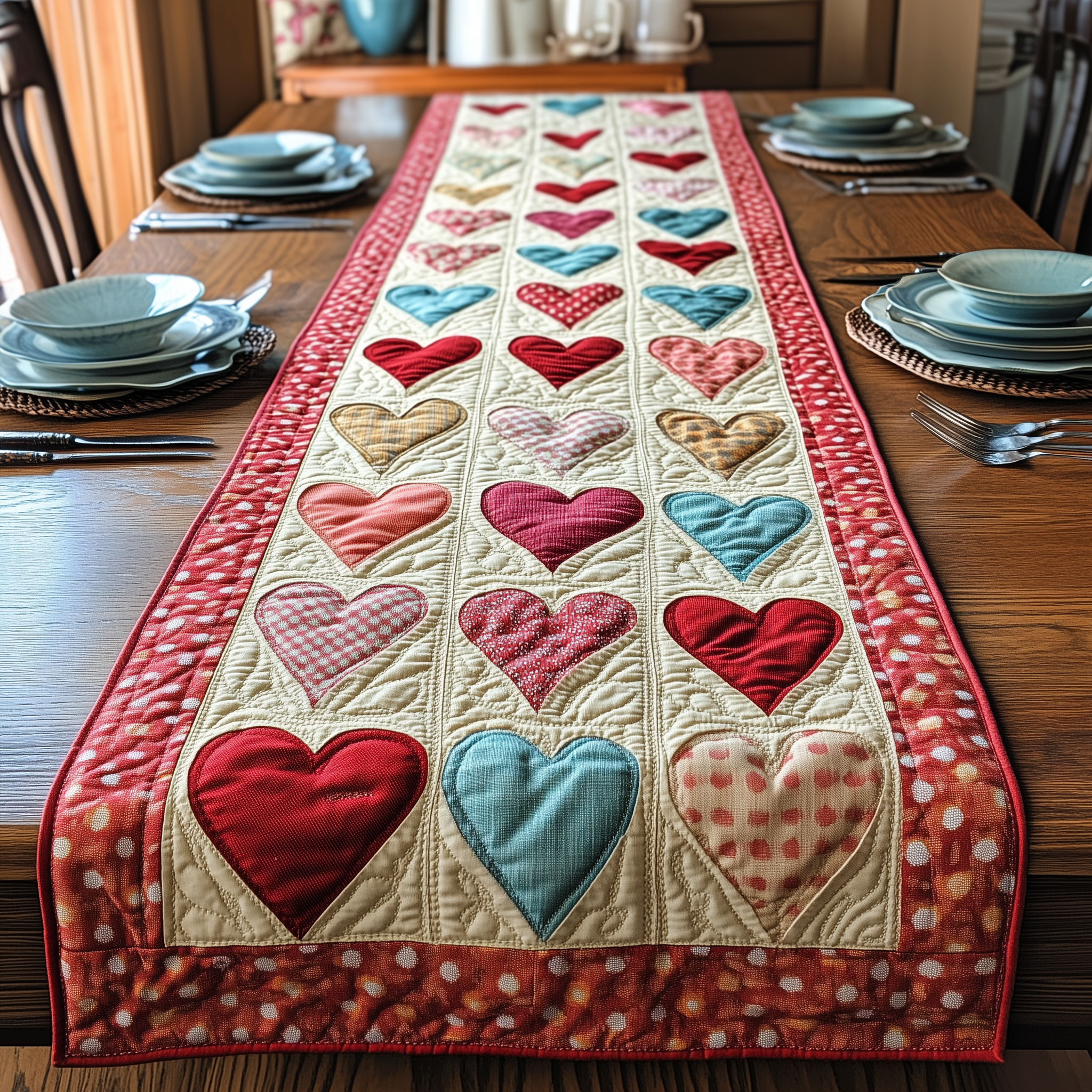 Vintage Heart Quilted Table Runner Valentine Day Ideas For Wife-1