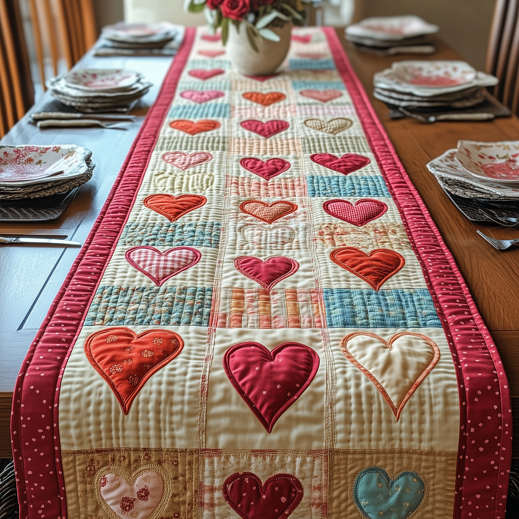 Vintage Heart Quilted Table Runner Valentine Day Presents For Mom-1 Vintage Heart Quilted Table Runner Valentine Day Presents For Mom-1