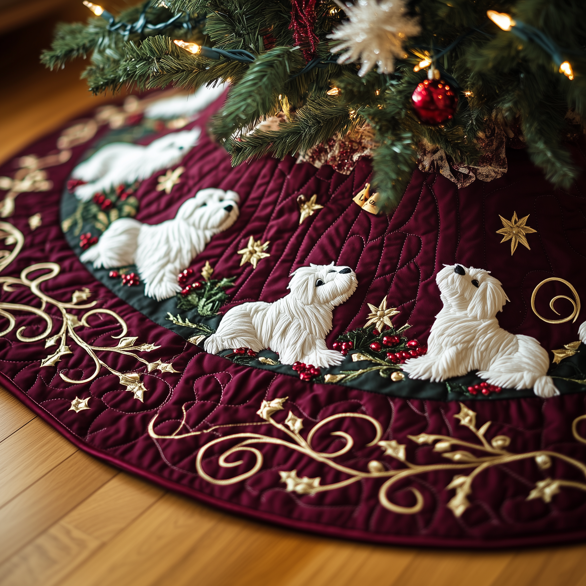 West Highland Terrie Quilted Tree Skirt Christmas Decorations Gifts For Westie Dog Owners-1 West Highland Terrie Quilted Tree Skirt Christmas Decorations Gifts For Westie Dog Owners-1