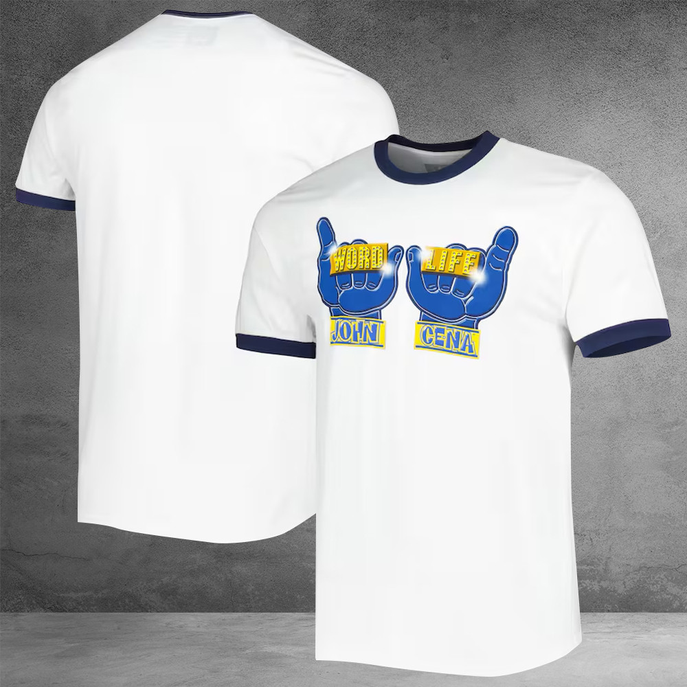White John Cena Word Life Ringer T-Shirt WWE Men's John Cena Shirt Best Gifts White John Cena Word Life Ringer T-Shirt WWE Men's John Cena Shirt Best Gifts