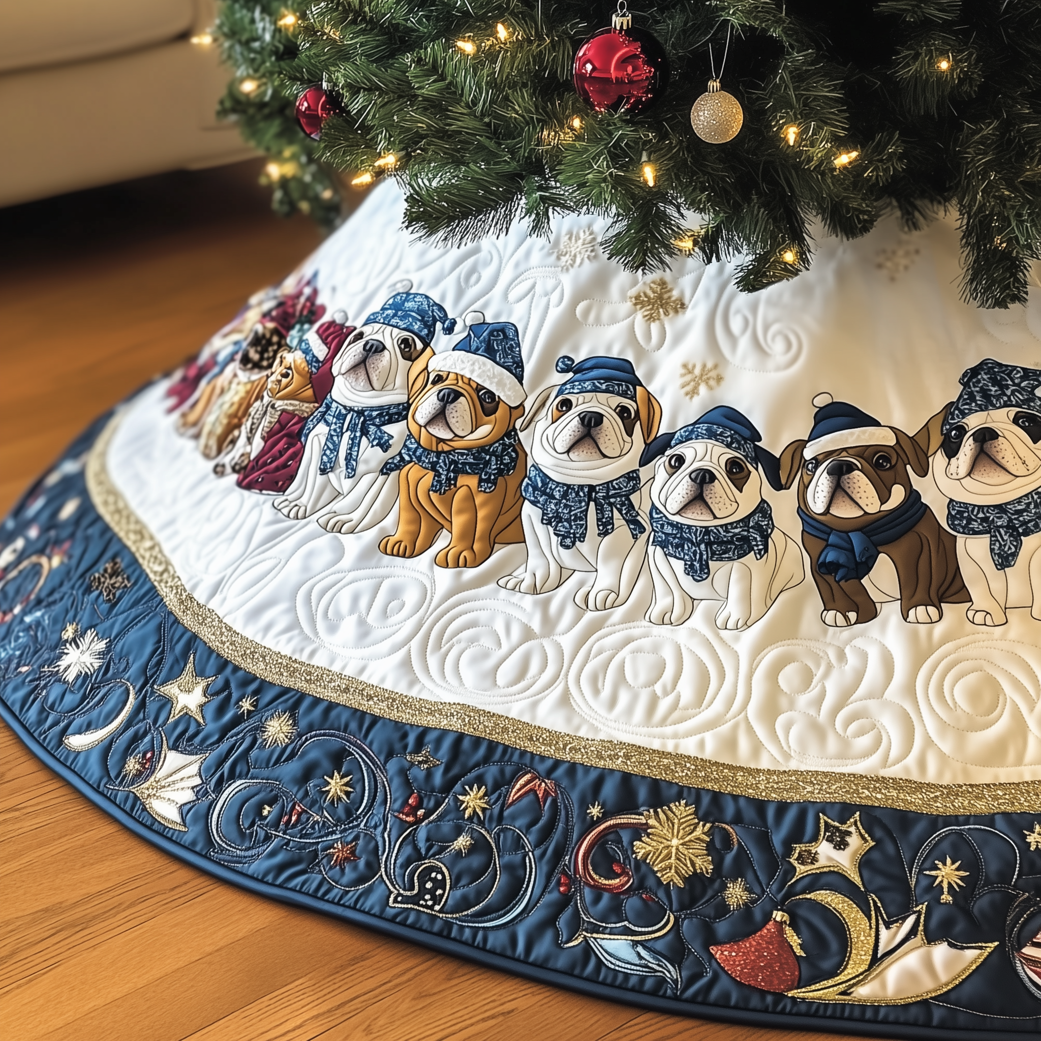 Winter English Bulldog Quilted Tree Skirt Best Tree Skirts Indoor Decorations British Bulldog Gifts For Him Her-1 Winter English Bulldog Quilted Tree Skirt Best Tree Skirts Indoor Decorations British Bulldog Gifts For Him Her-1