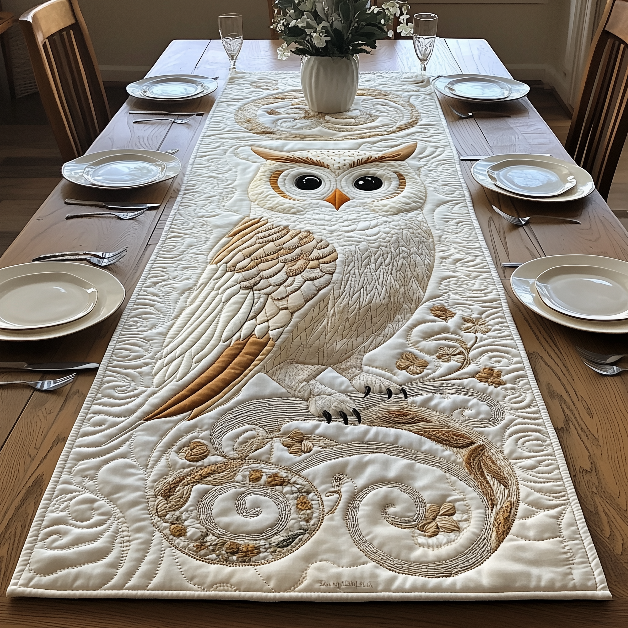 Winter Owl Quilted Table Runner Gift For Owl Lover-1 Winter Owl Quilted Table Runner Gift For Owl Lover-1