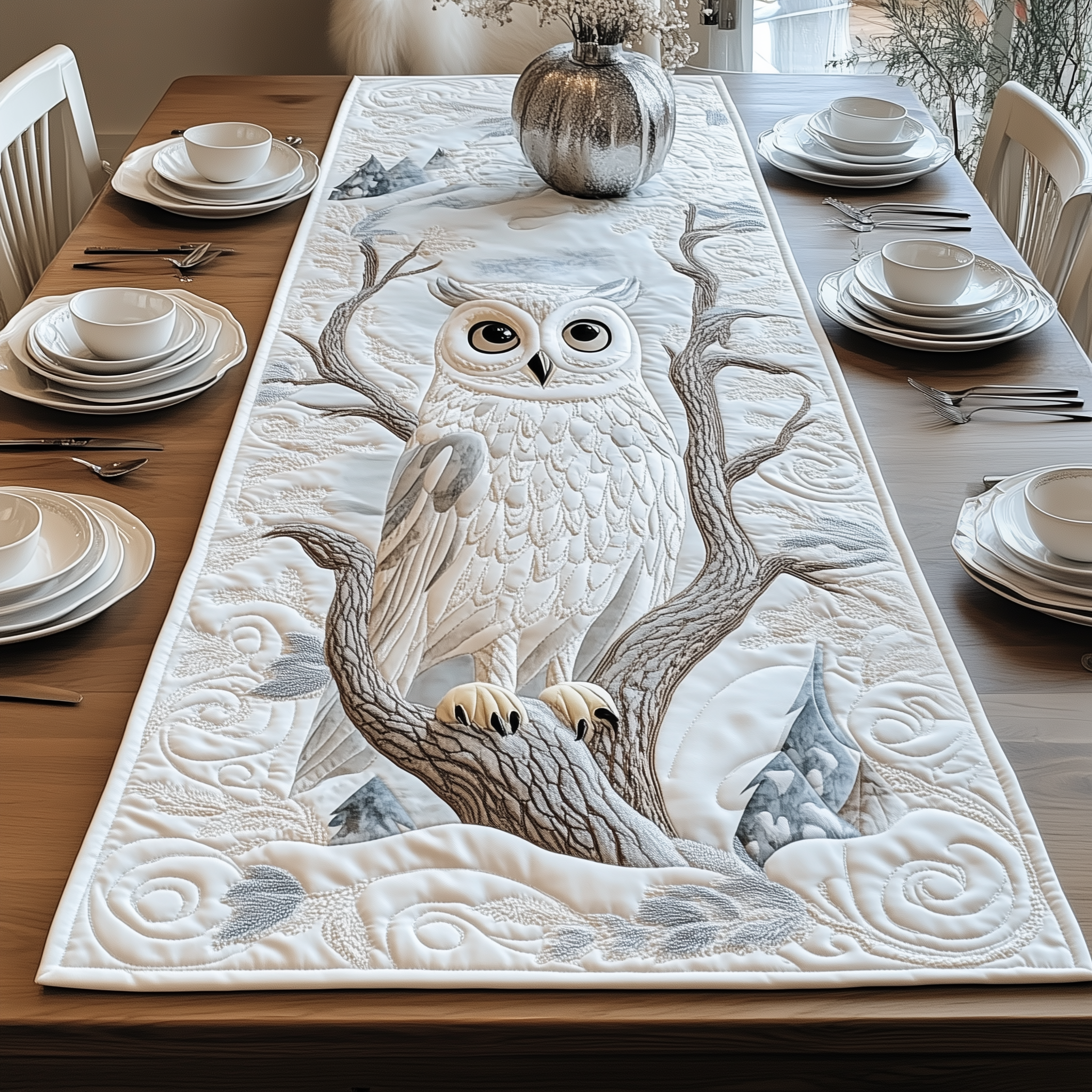 Winter Owl Quilted Table Runner Gifts For Owl Lovers-1 Winter Owl Quilted Table Runner Gifts For Owl Lovers-1