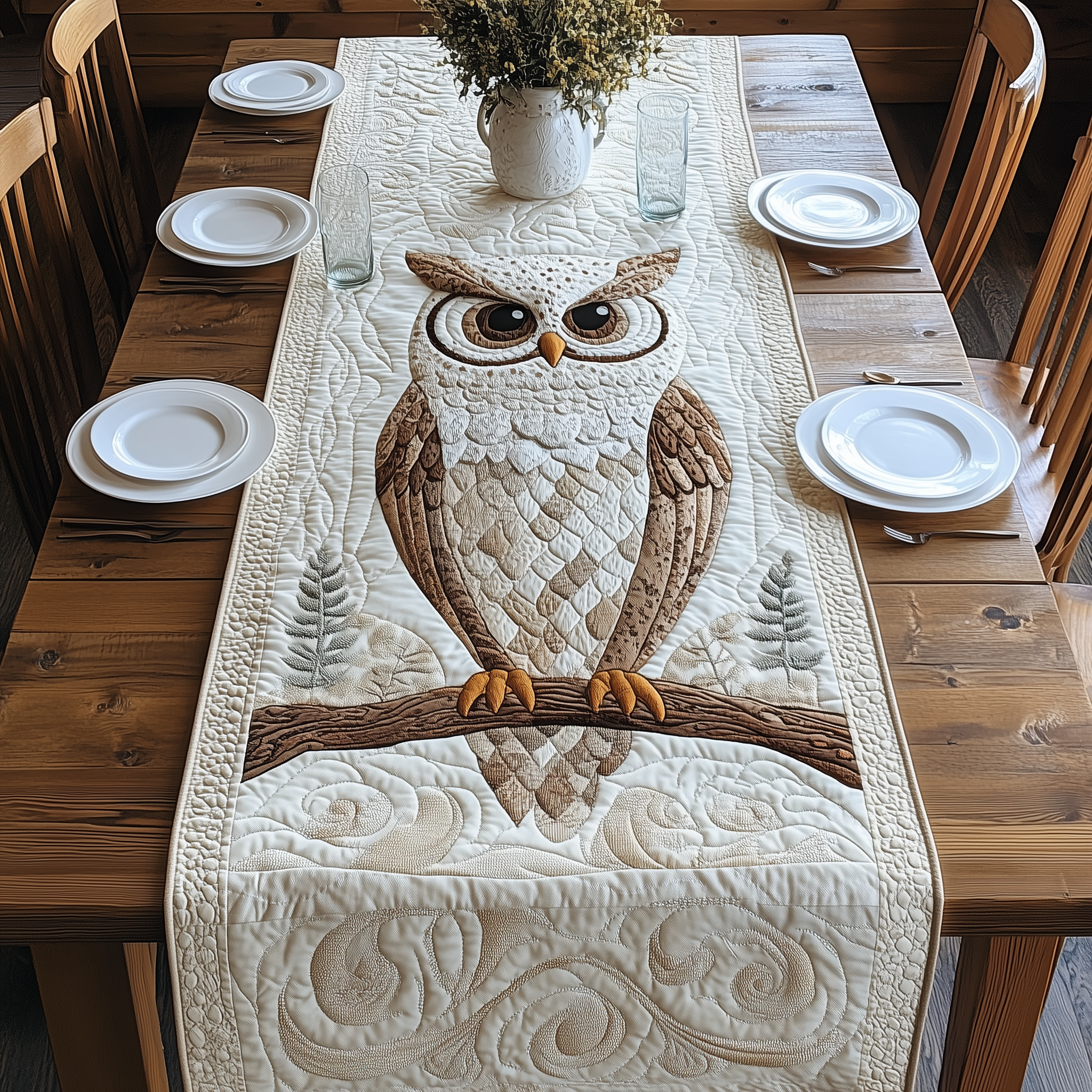 Winter Owl Quilted Table Runner Owl Gifts For Her-1 Winter Owl Quilted Table Runner Owl Gifts For Her-1