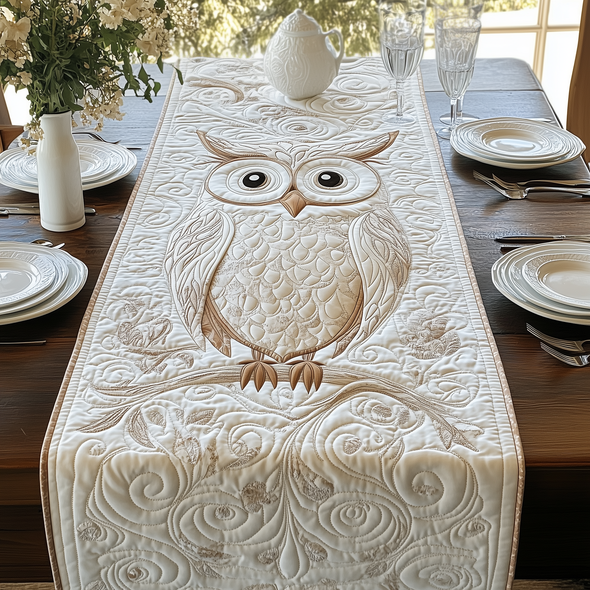 Winter Owl Quilted Table Runner Owl Gifts For Women-1 Winter Owl Quilted Table Runner Owl Gifts For Women-1