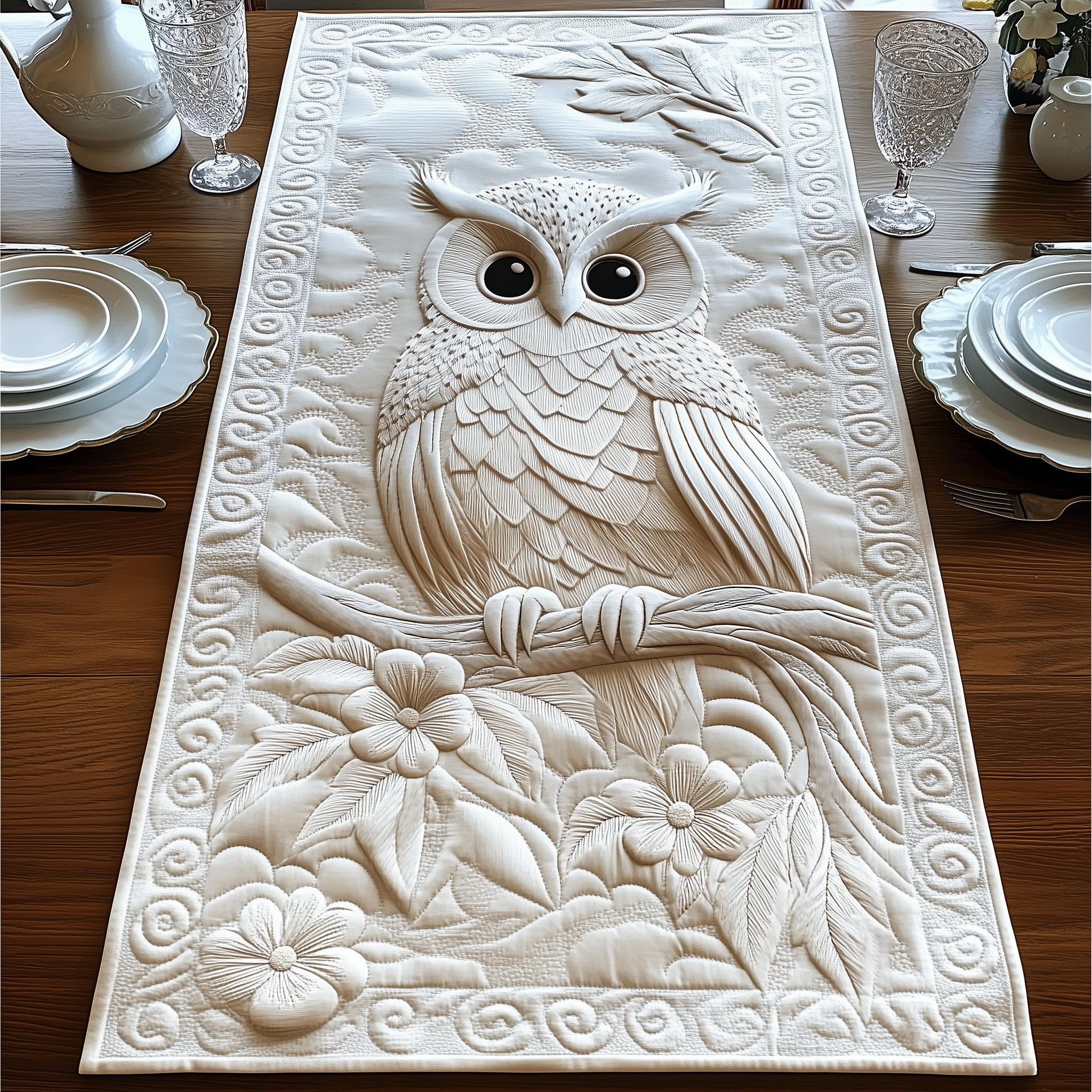Winter Owl Quilted Table Runner Owl Items For Gifts-1 Winter Owl Quilted Table Runner Owl Items For Gifts-1