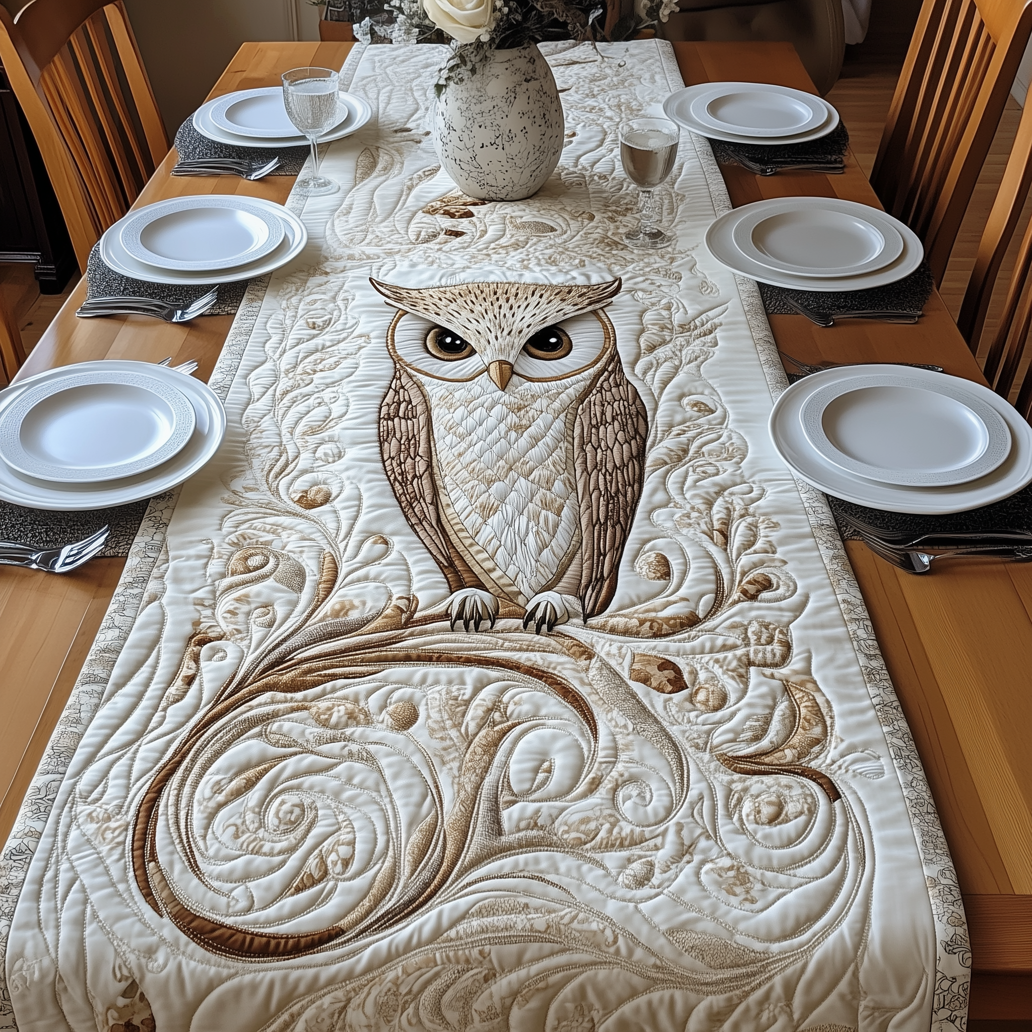 Winter Owl Quilted Table Runner Owl Present Ideas-1 Winter Owl Quilted Table Runner Owl Present Ideas-1