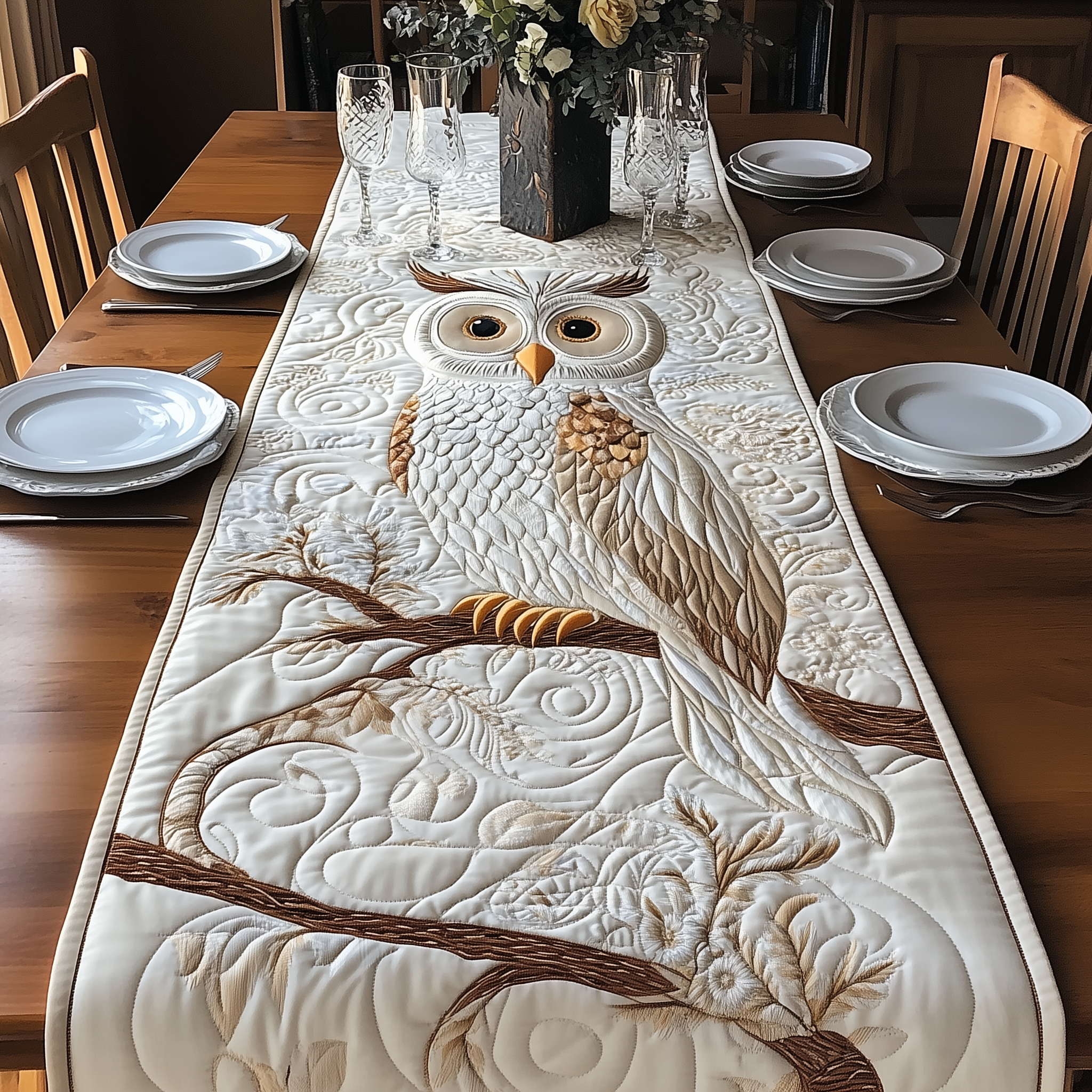 Winter Owl Quilted Table Runner Owl Presents For Her-1 Winter Owl Quilted Table Runner Owl Presents For Her-1