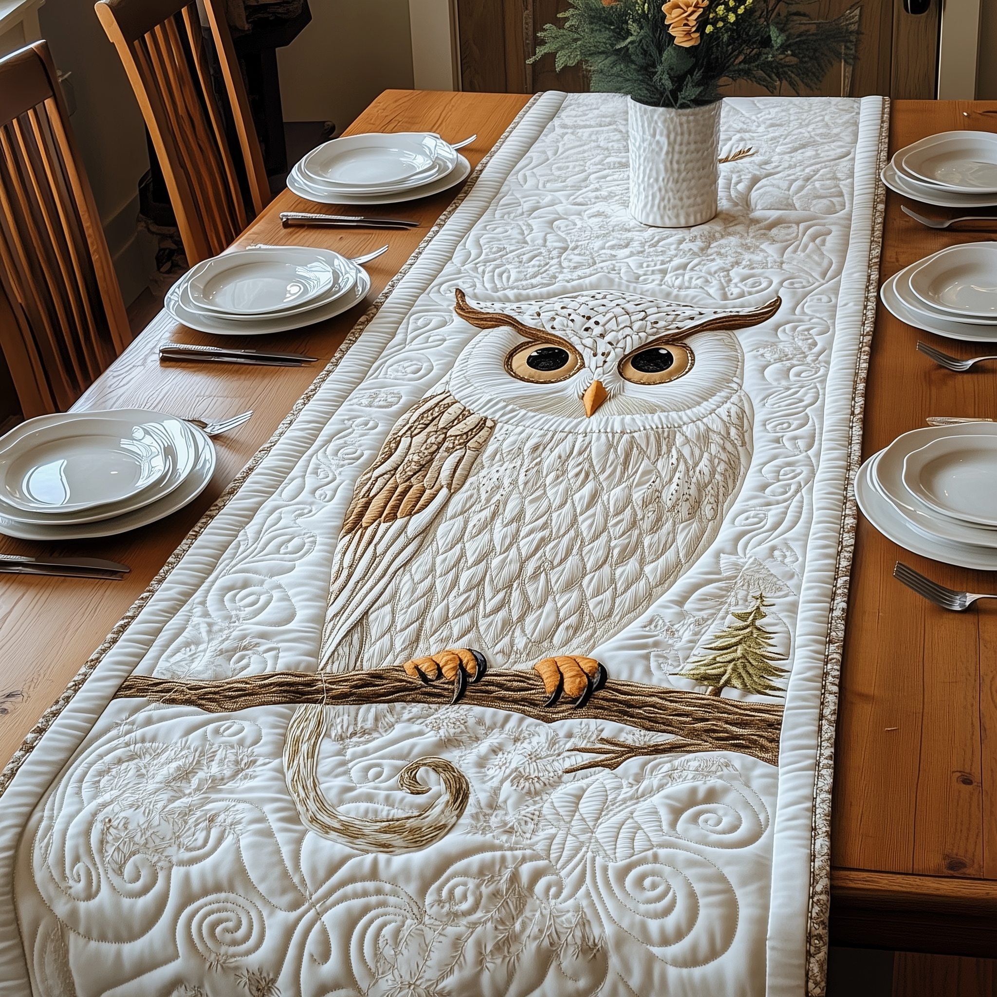 Winter Owl Quilted Table Runner Owl Theme Gifts-1 Winter Owl Quilted Table Runner Owl Theme Gifts-1
