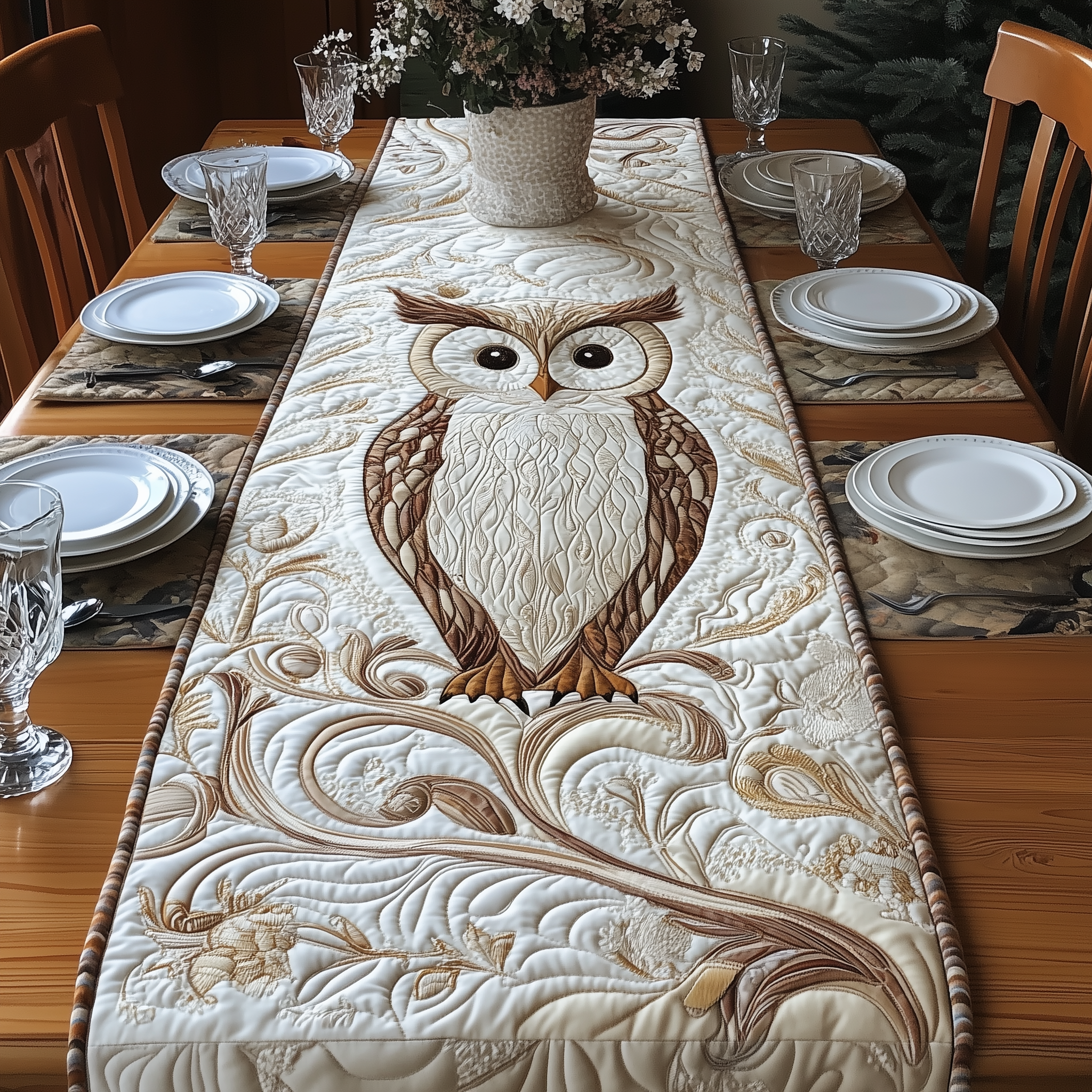 Winter Owl Quilted Table Runner Owl Themed Gifts-1 Winter Owl Quilted Table Runner Owl Themed Gifts-1