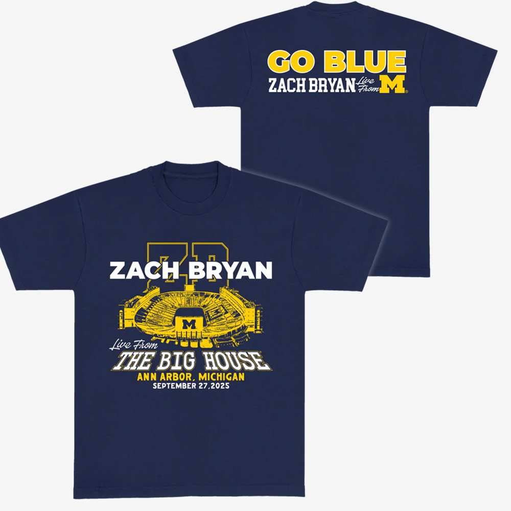 Zach Bryan Michigan Merch T-Shirt Go Blue Live From The Big House Unique Concert Gifts-1