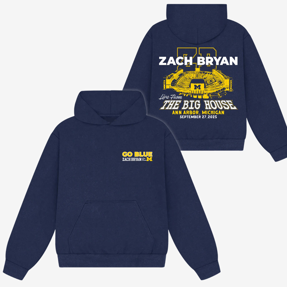 Zach Bryan Tour 2025 Merch Go Blue Hoodie Live From The Big House Best Concert Outfits Gift Ideas-1