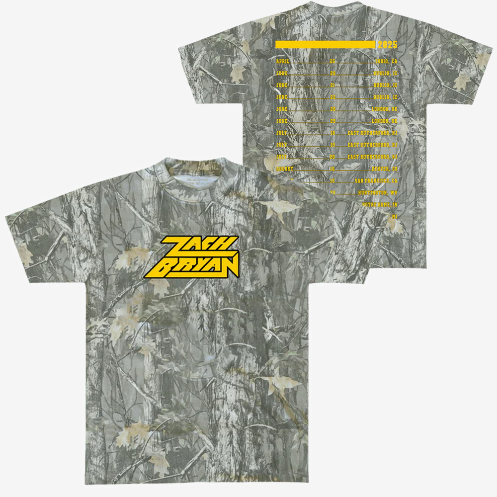 Zach Bryan Tour Merch Zach Bryan 25 Tour Schedule Camo T-Shirt Best Gifts For Fans-1