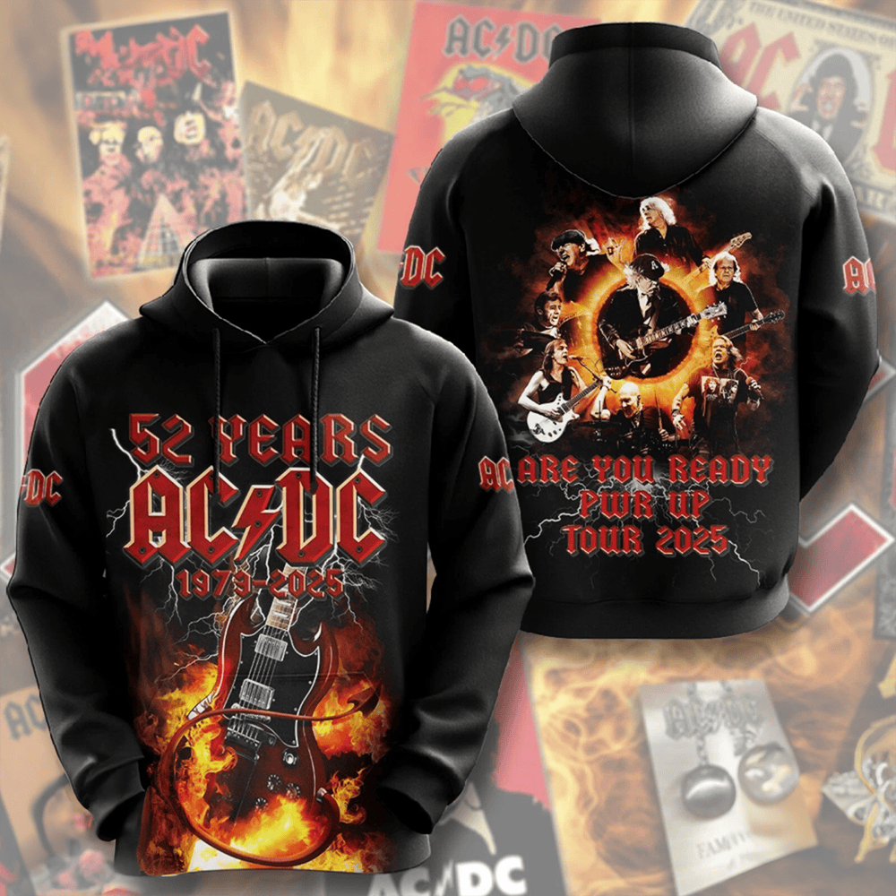 ACDC 52 Years 1979 2025 Hoodie Are You Ready Pwr Up Tour 2025 Clothing ACDC Fans Gifts-1