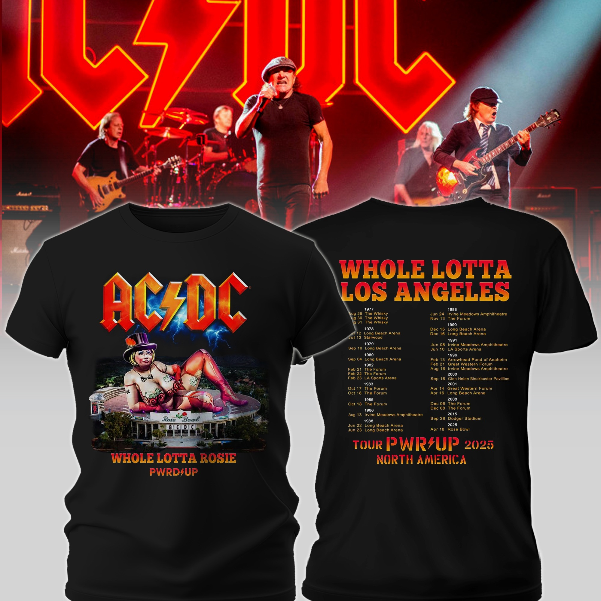 AC'DC Whole Lotta Rosie LA Power PWR Up Tour 2025 Shirt Los Angeles North America Merch-1